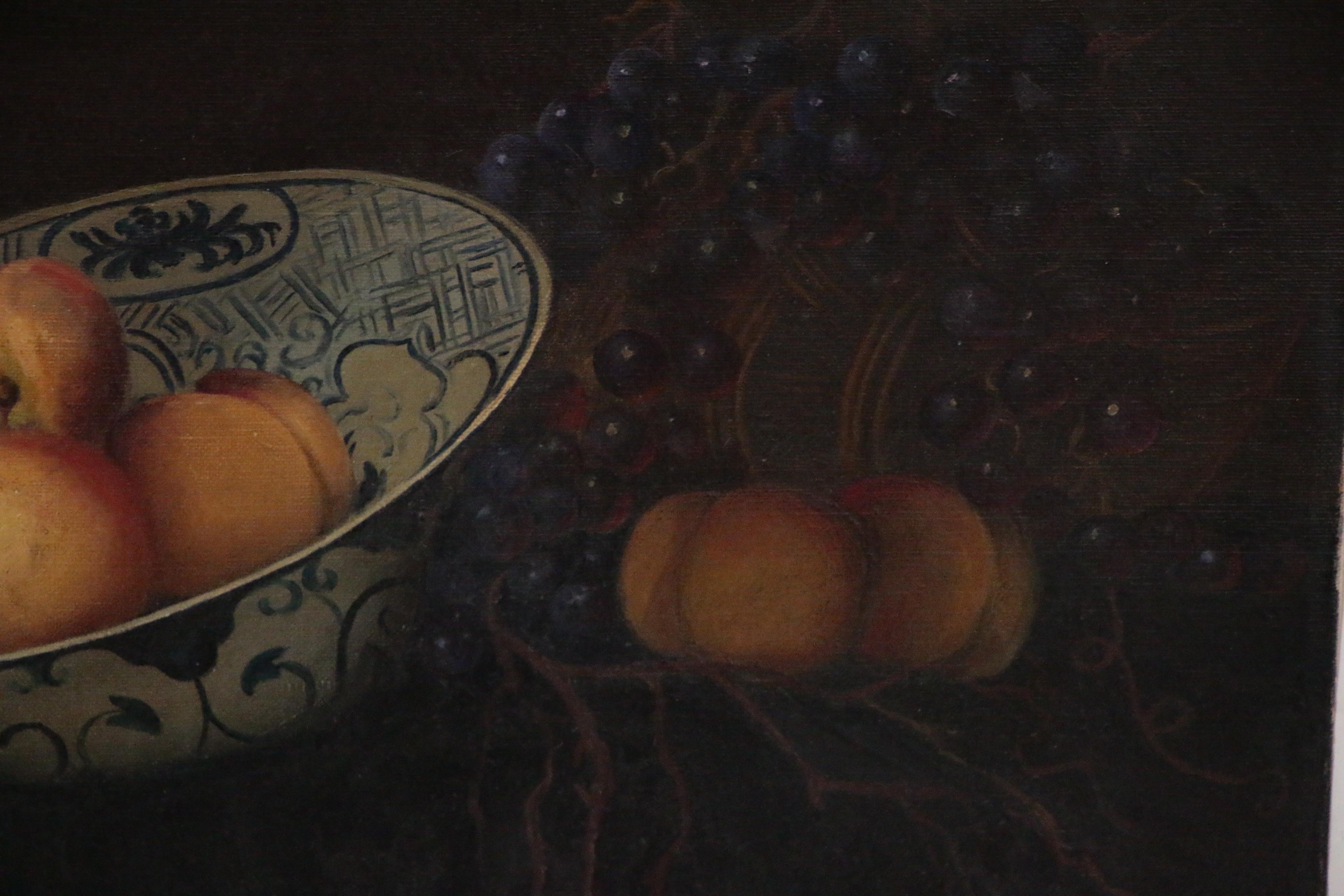 Dutch Golden Age Style Still Life with Peaches Oil Painting, Late 19th Century