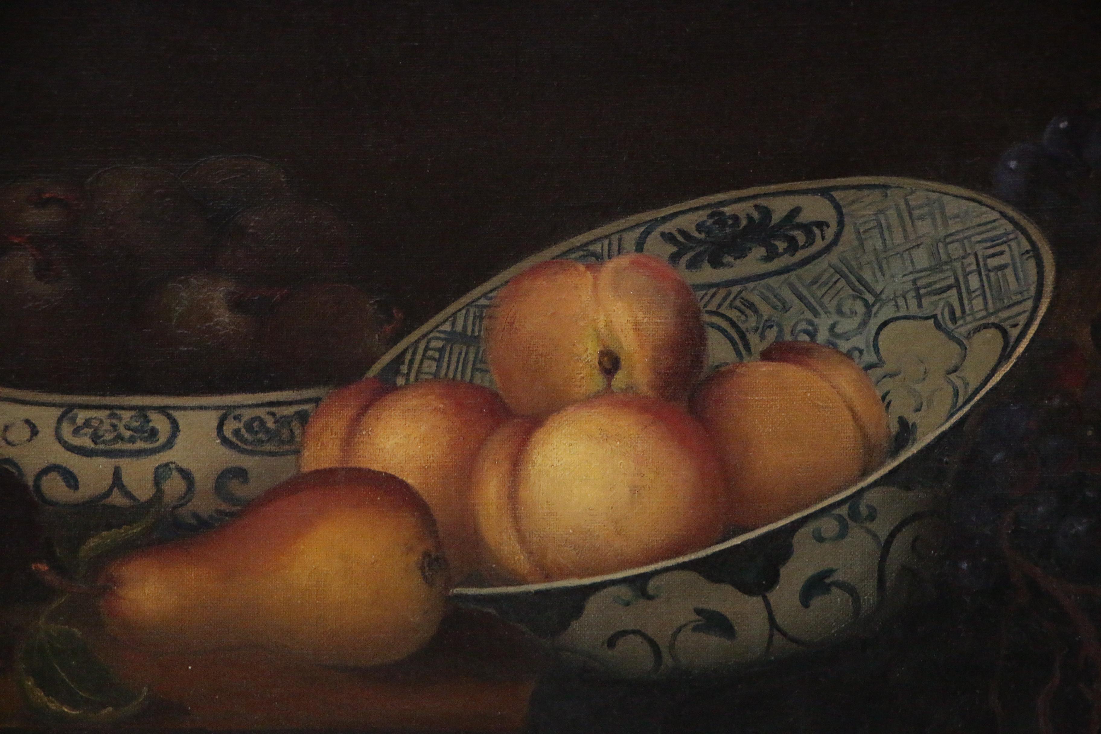 Dutch Golden Age Style Still Life with Peaches Oil Painting, Late 19th Century