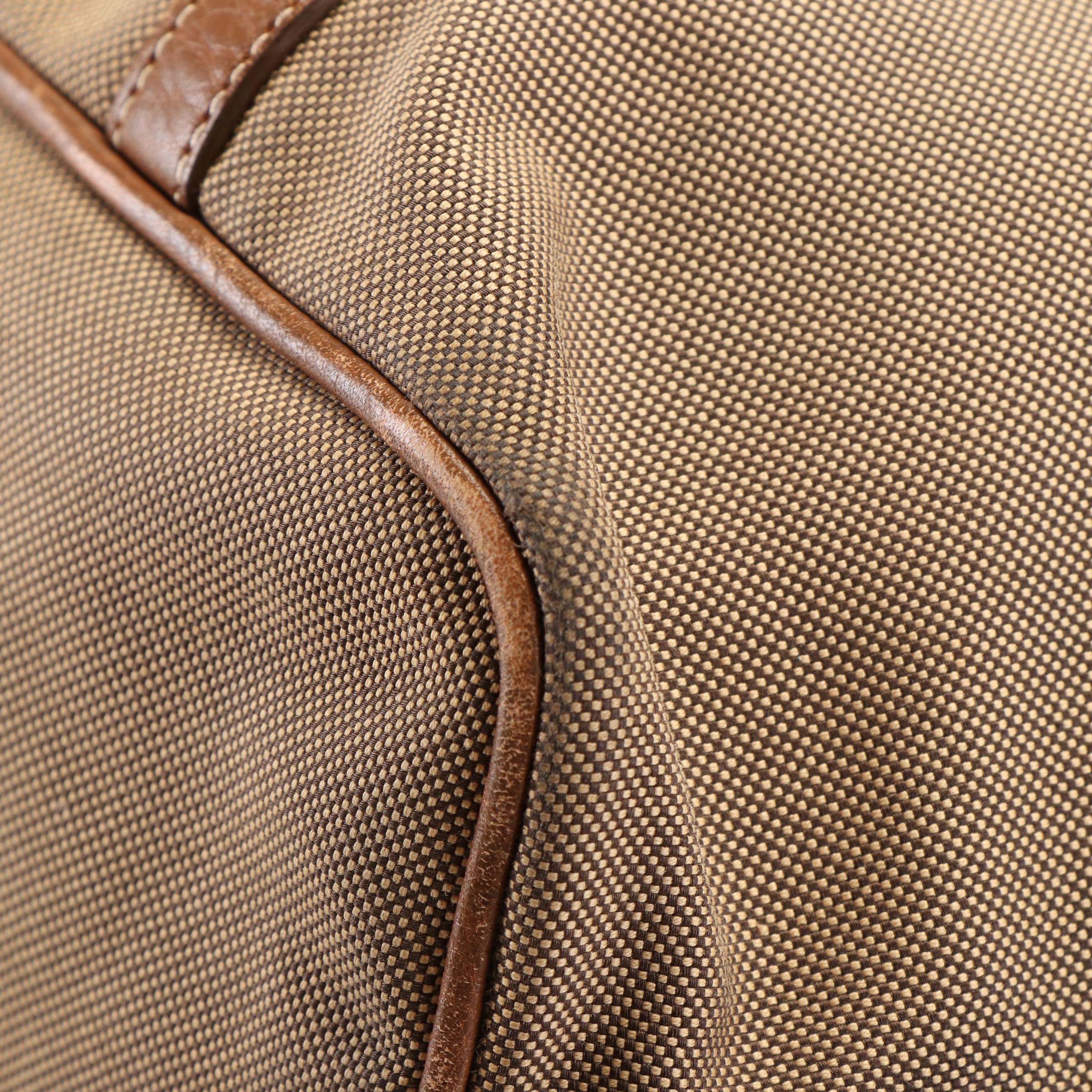 Prada Jacquard Logo Bauletto Canvas Shoulder Bag with Leather Trim