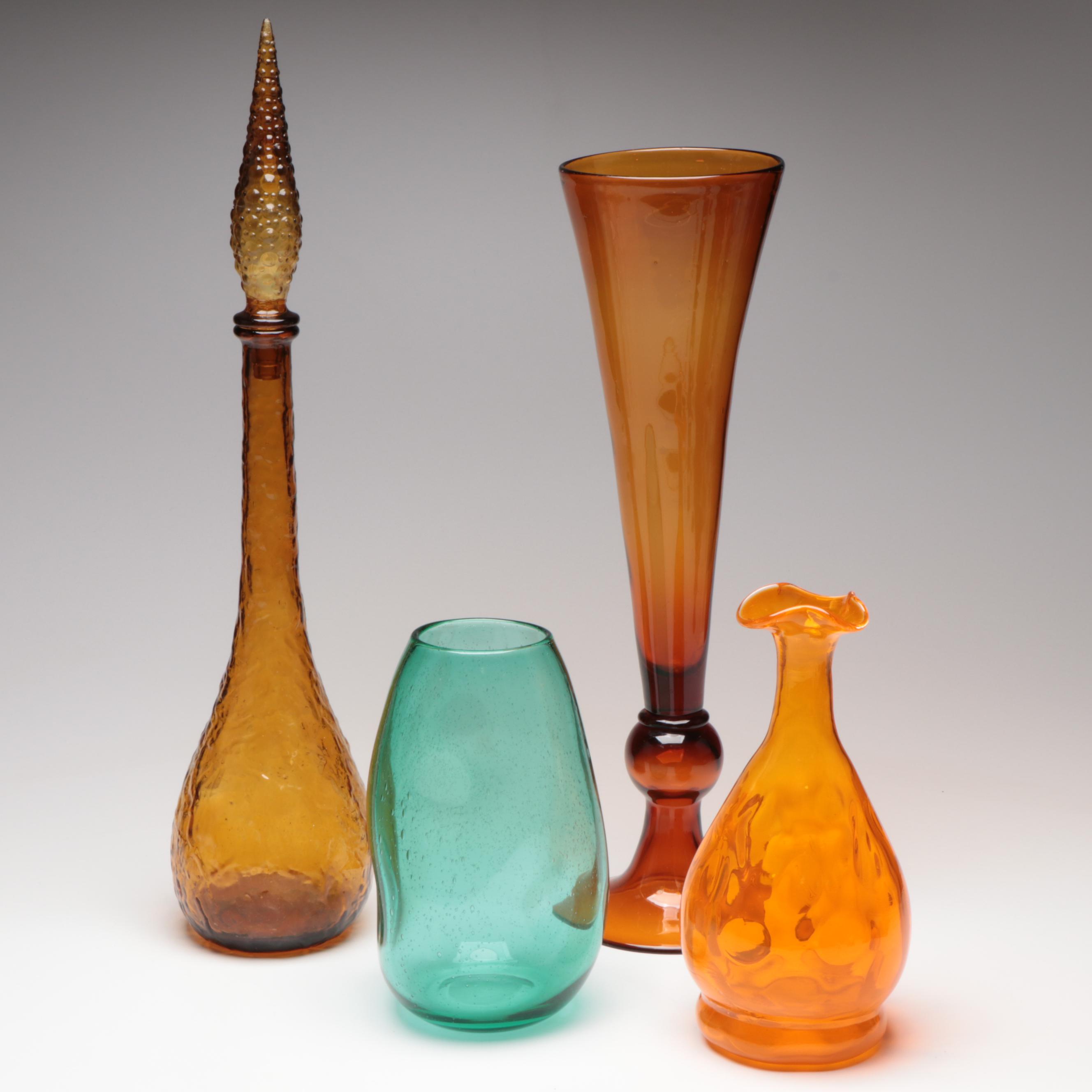 Suspended Bubble with Other Amber Glass Vases and Decanter