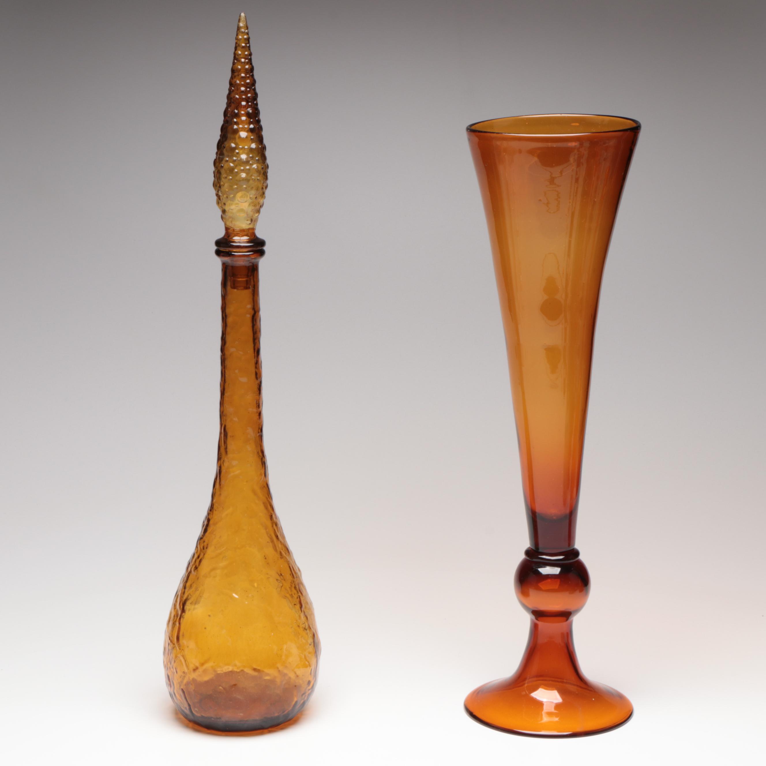 Suspended Bubble with Other Amber Glass Vases and Decanter