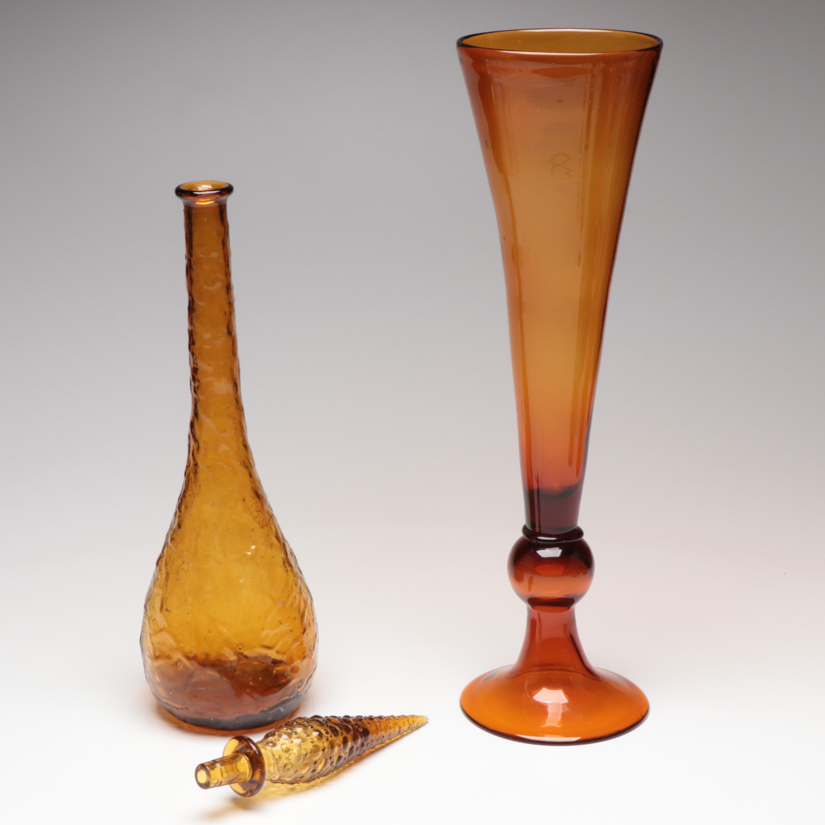 Suspended Bubble with Other Amber Glass Vases and Decanter