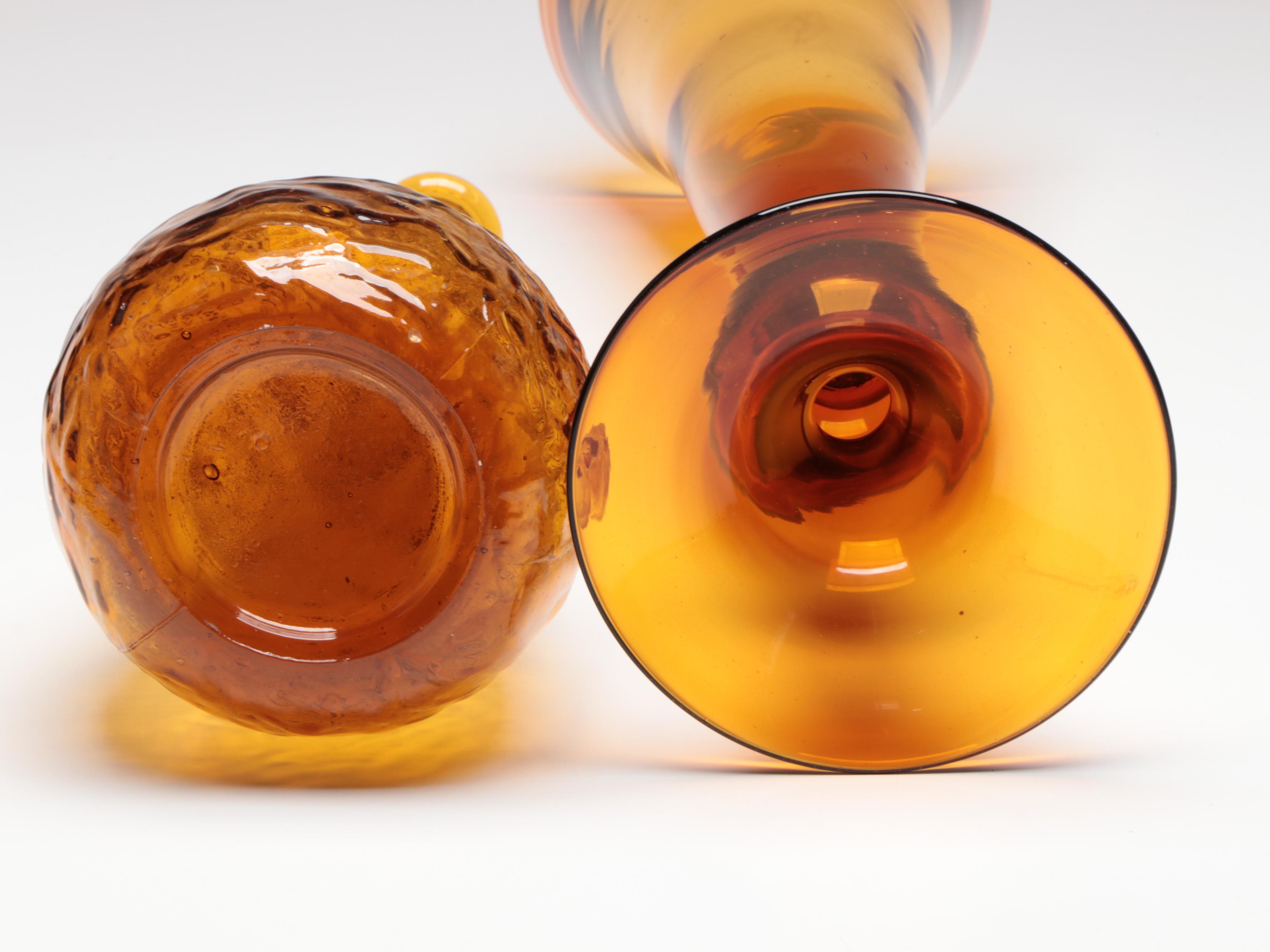 Suspended Bubble with Other Amber Glass Vases and Decanter