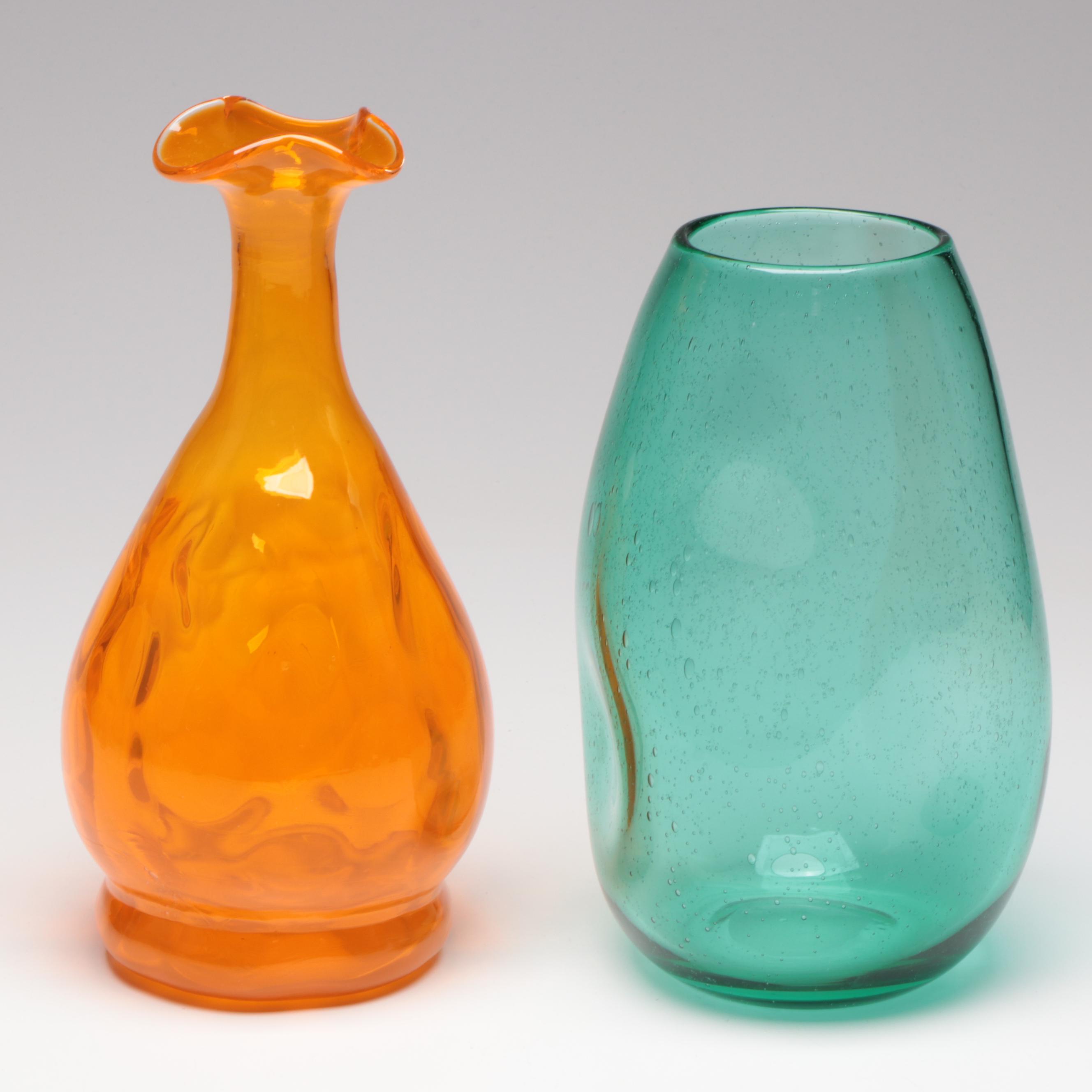 Suspended Bubble with Other Amber Glass Vases and Decanter