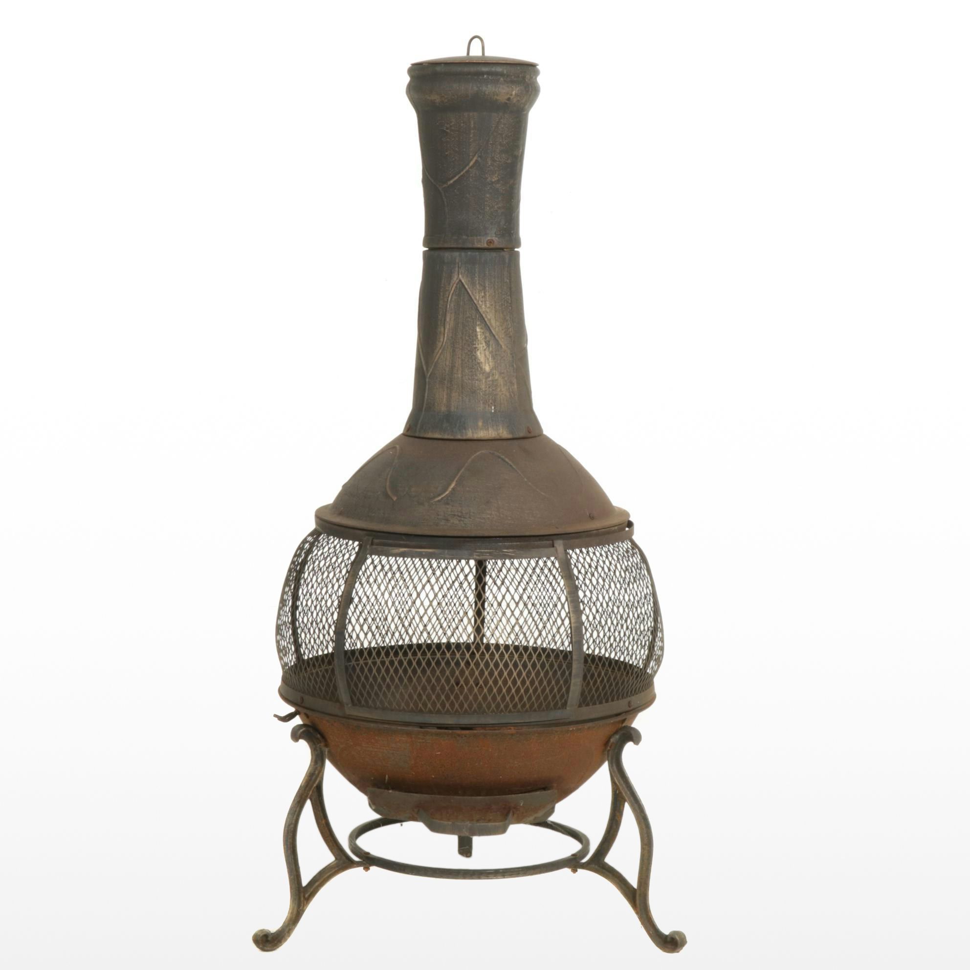 Cast Metal Wood Burning Chimenea Outdoor Fireplace