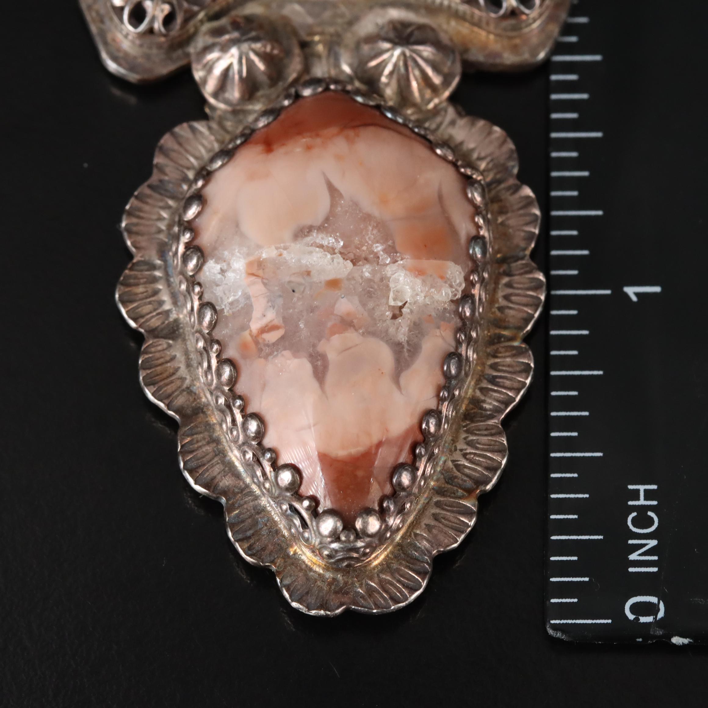 Jane Winningham Sterling Agate and Carved Horn Bat Necklace with Fine Silver