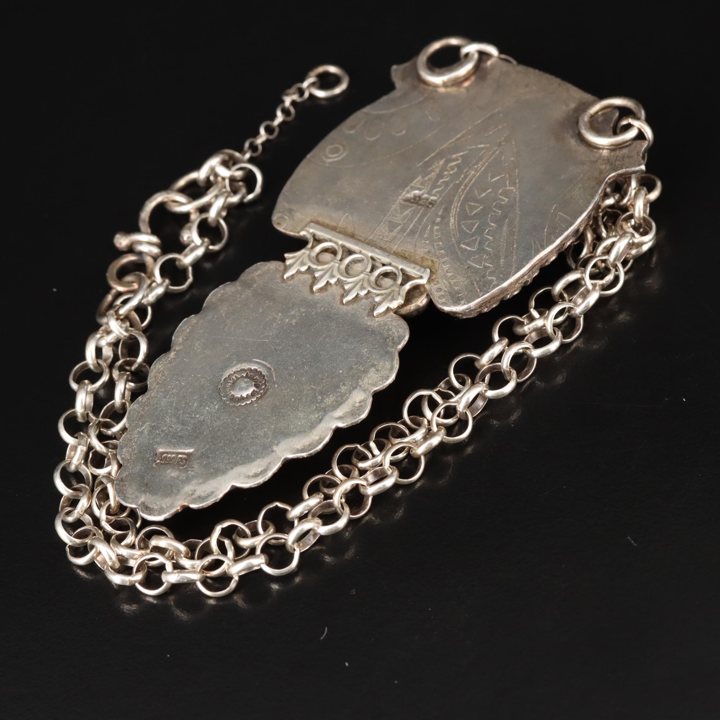 Jane Winningham Sterling Agate and Carved Horn Bat Necklace with Fine Silver