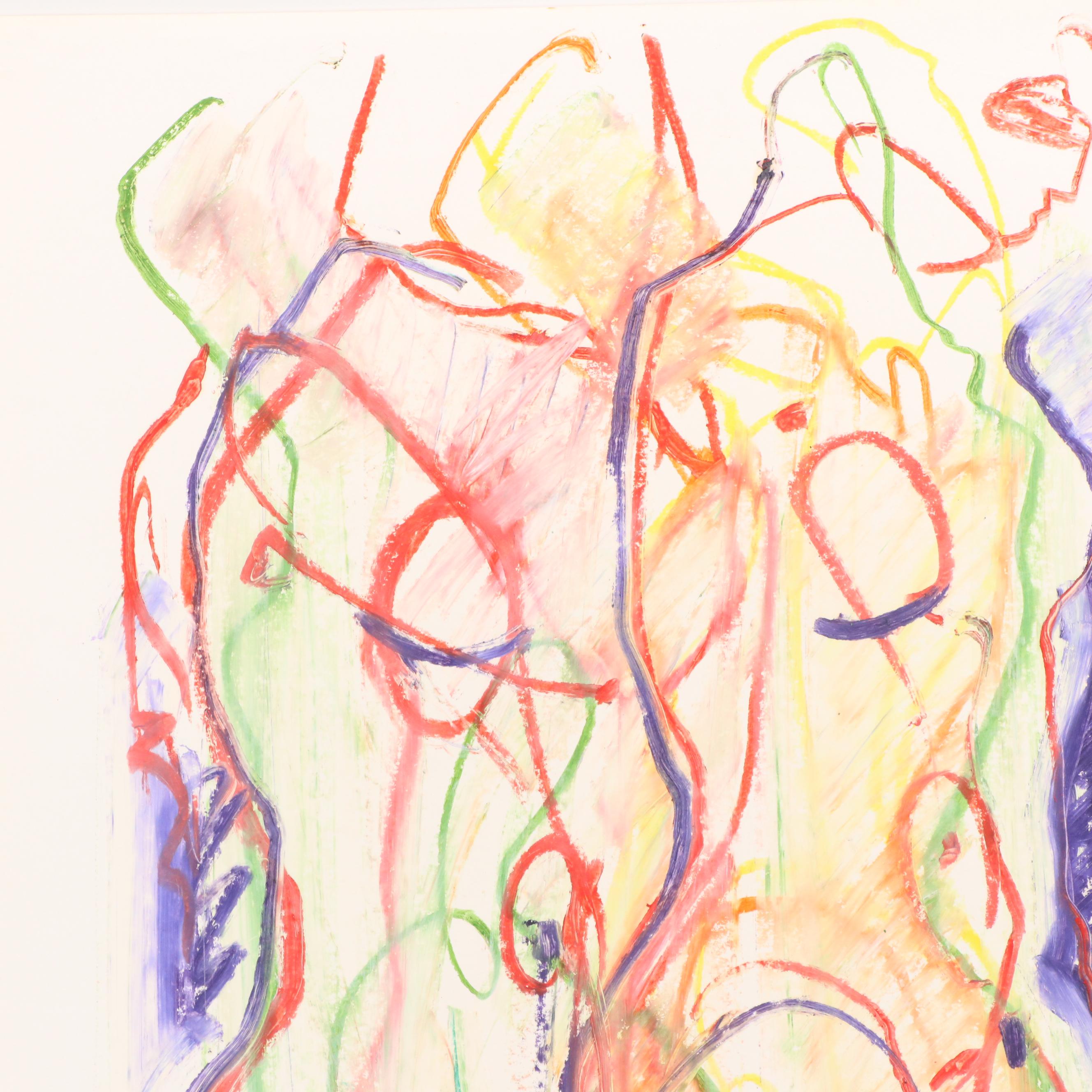 Jack Meanwell Modern Figural Oil Pastel Drawing, 1981