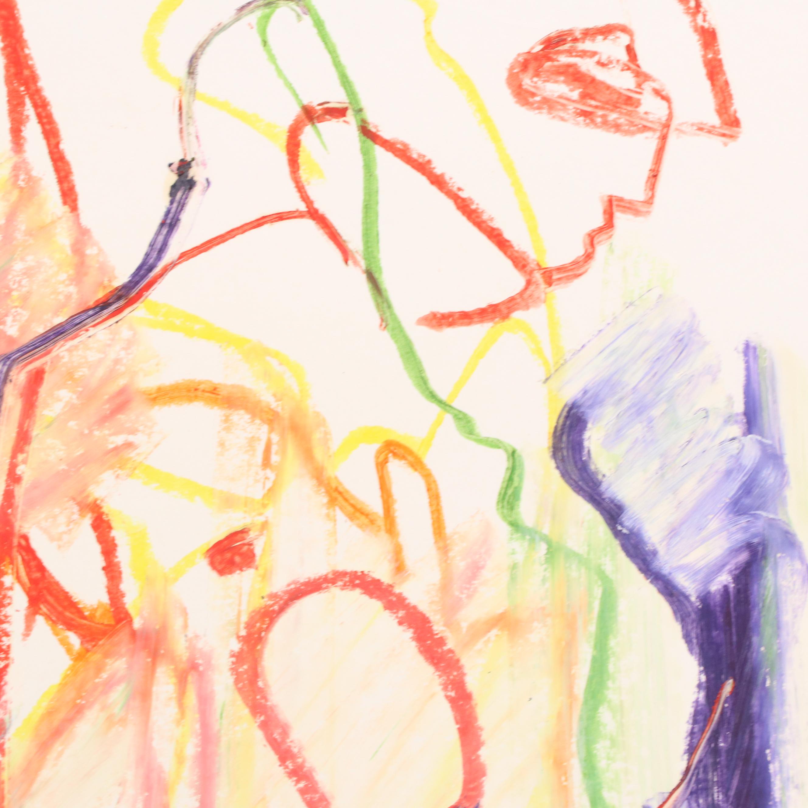 Jack Meanwell Modern Figural Oil Pastel Drawing, 1981