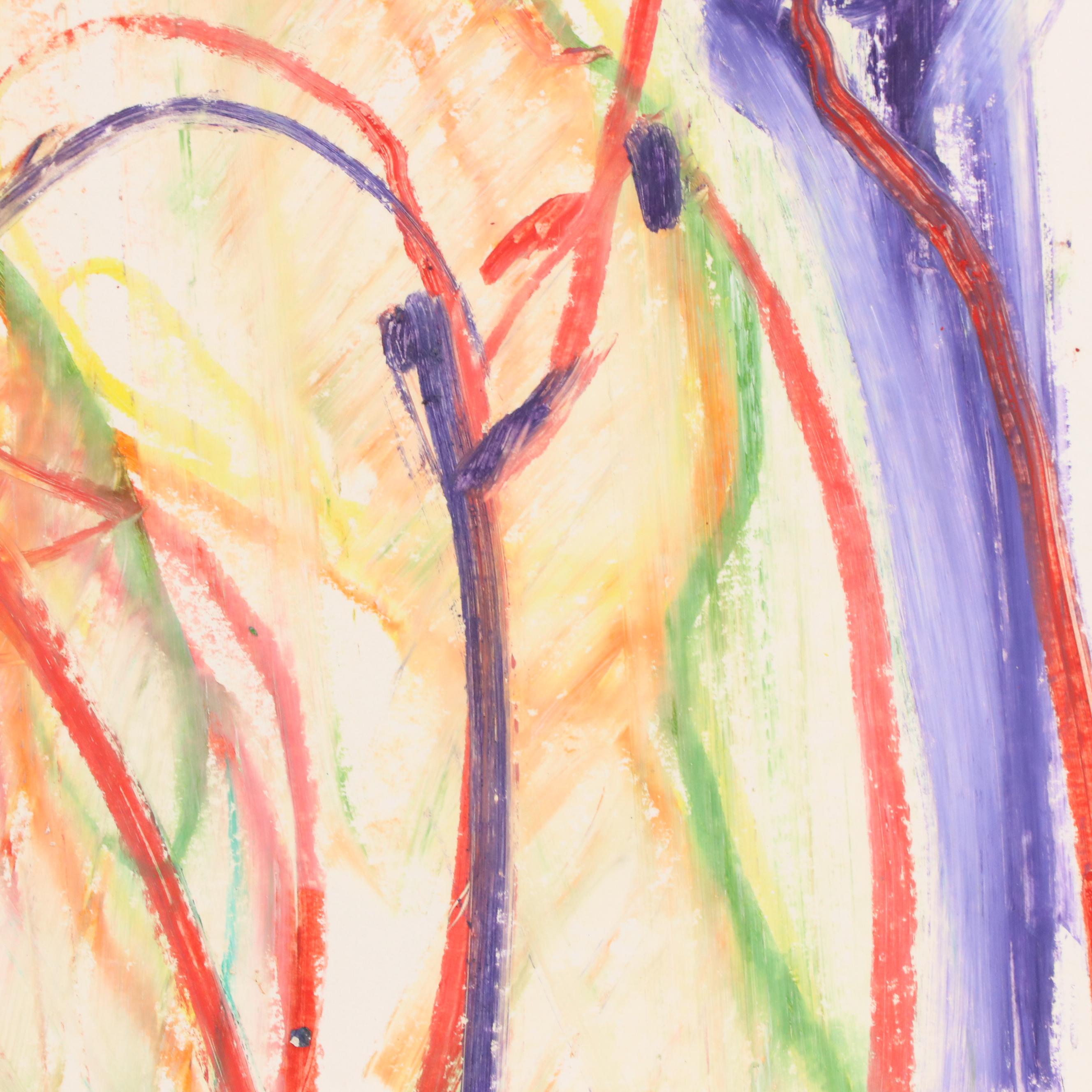 Jack Meanwell Modern Figural Oil Pastel Drawing, 1981