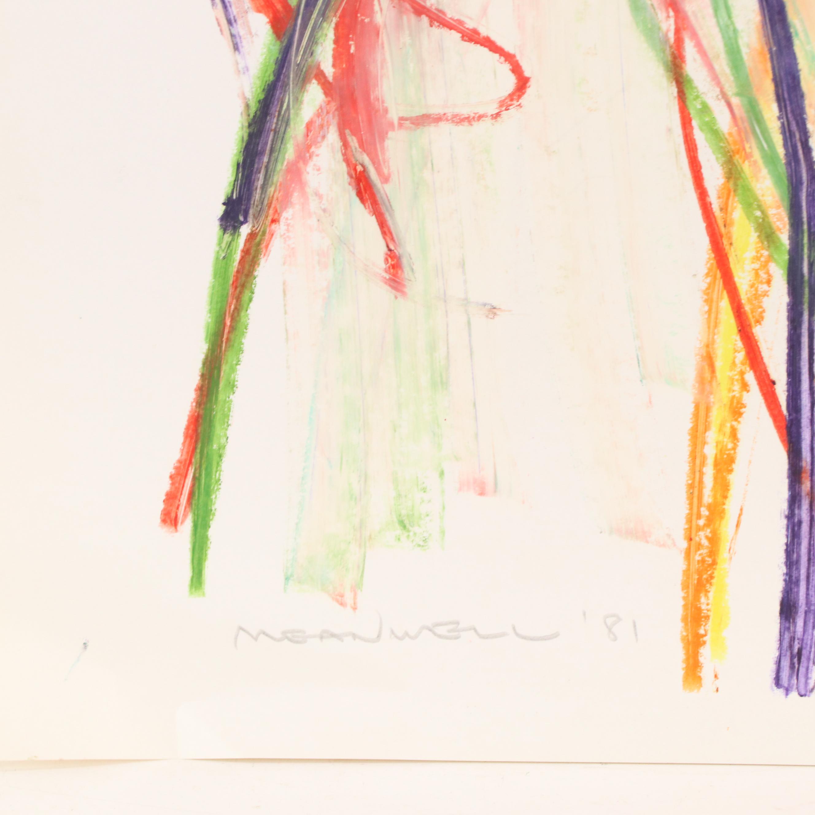 Jack Meanwell Modern Figural Oil Pastel Drawing, 1981