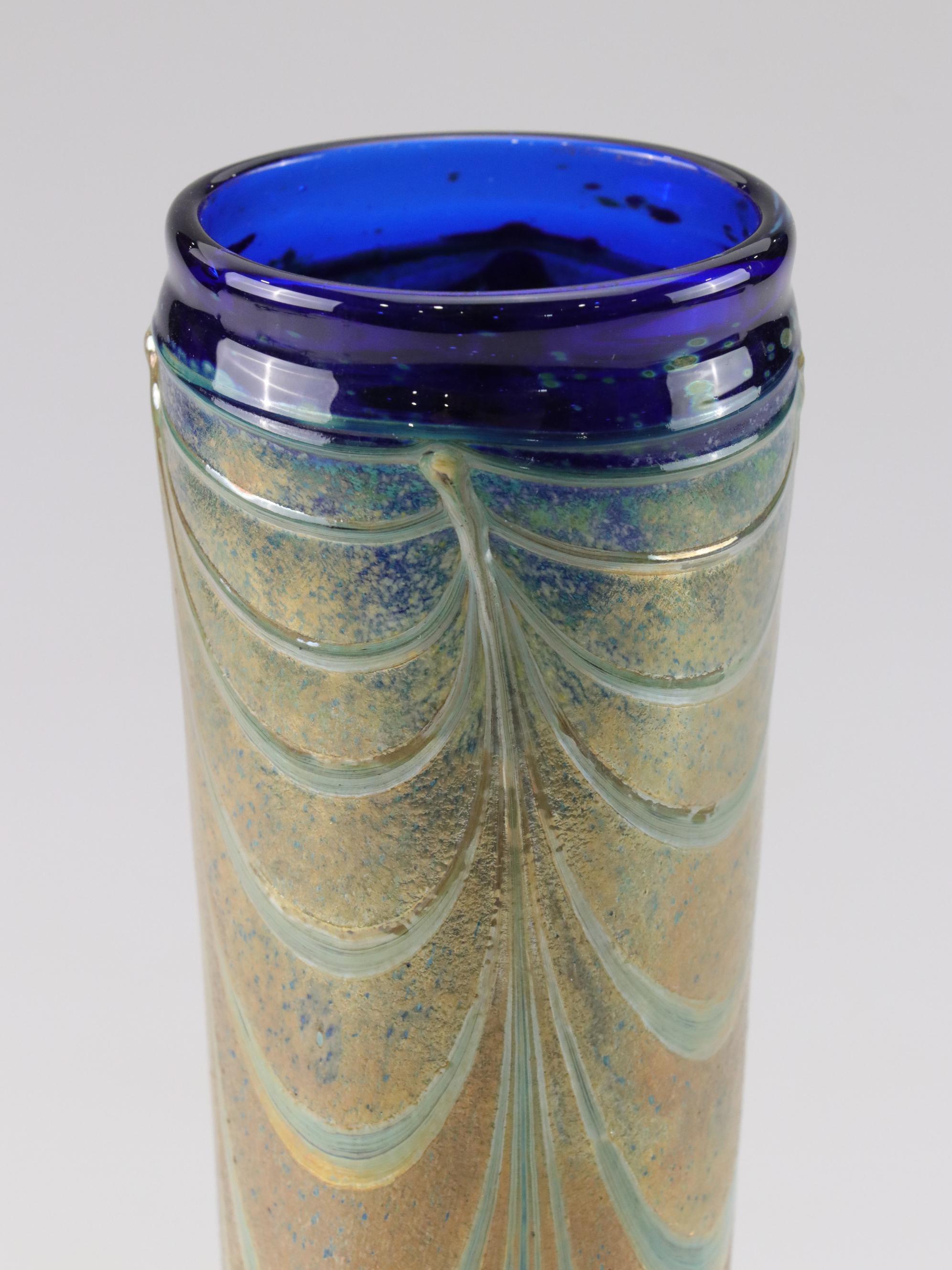 Venetian Art Glass Vase Featuring Gold Drape Design, Rippled Wings and Rosettes