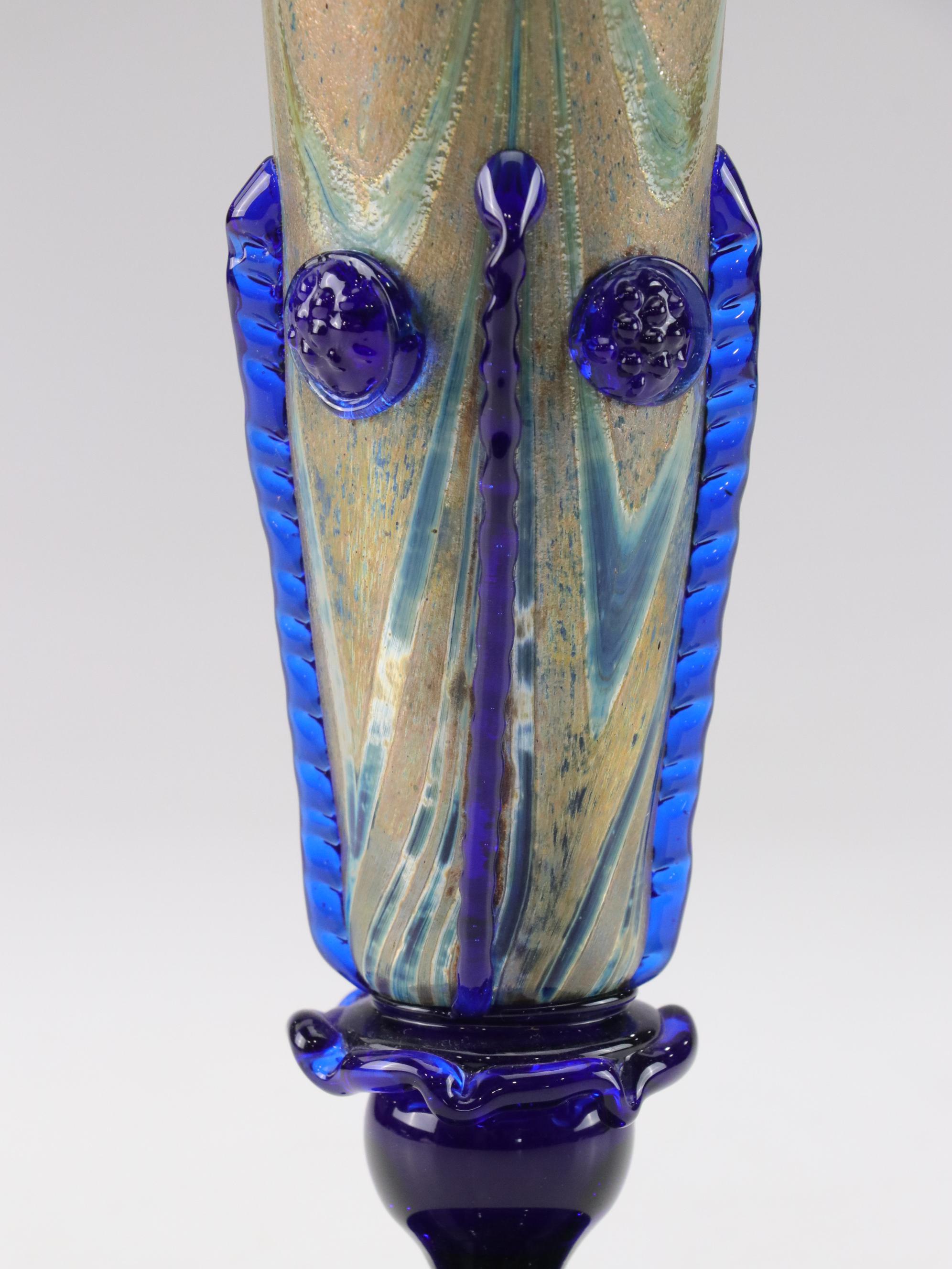 Venetian Art Glass Vase Featuring Gold Drape Design, Rippled Wings and Rosettes