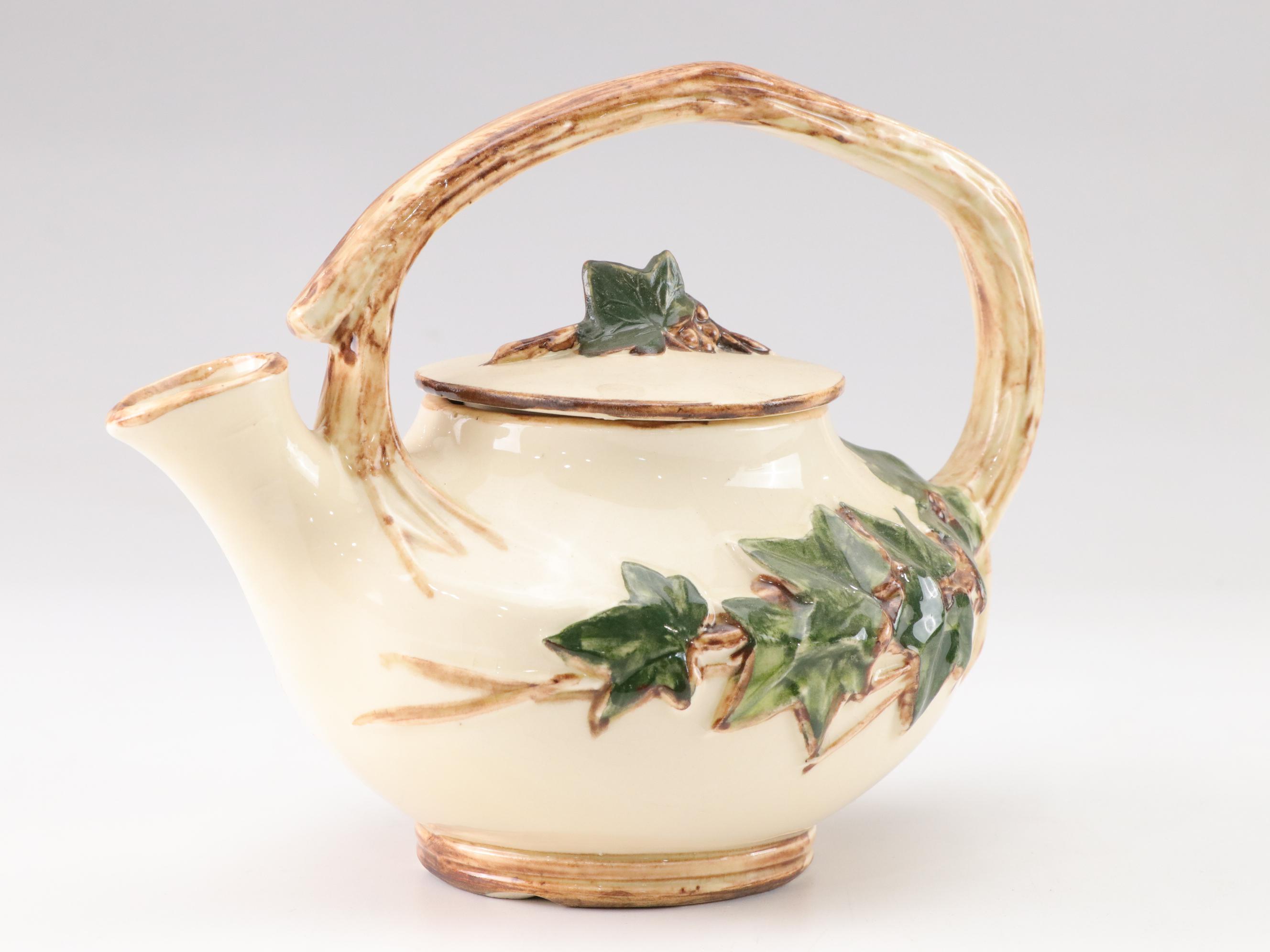 McCoy Ivy Pattern Ceramic Teapot with Ceramic Two-Section Teapot