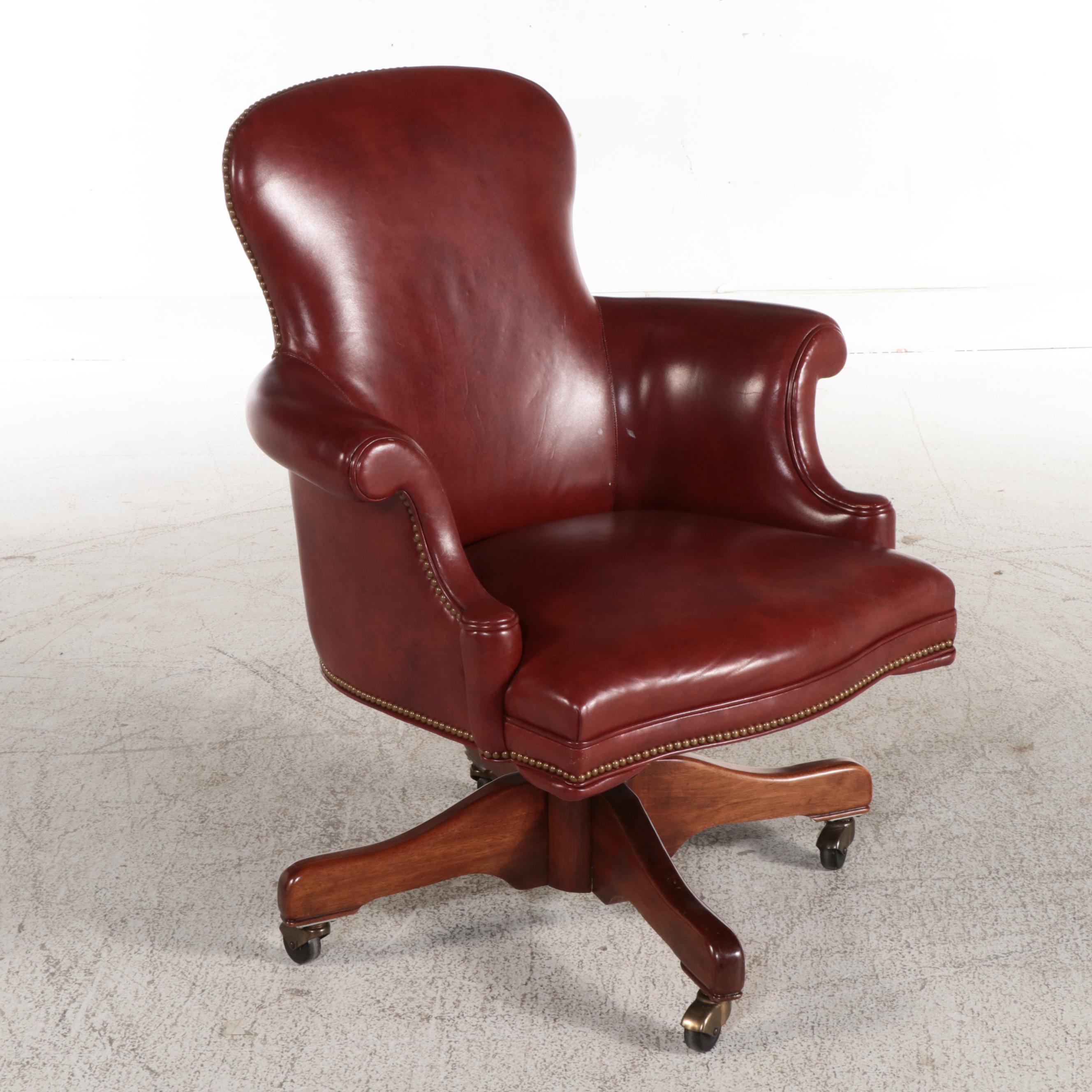 Southwood Mahogany and Leather Swivel-Tilt Desk Chair with Nailheads