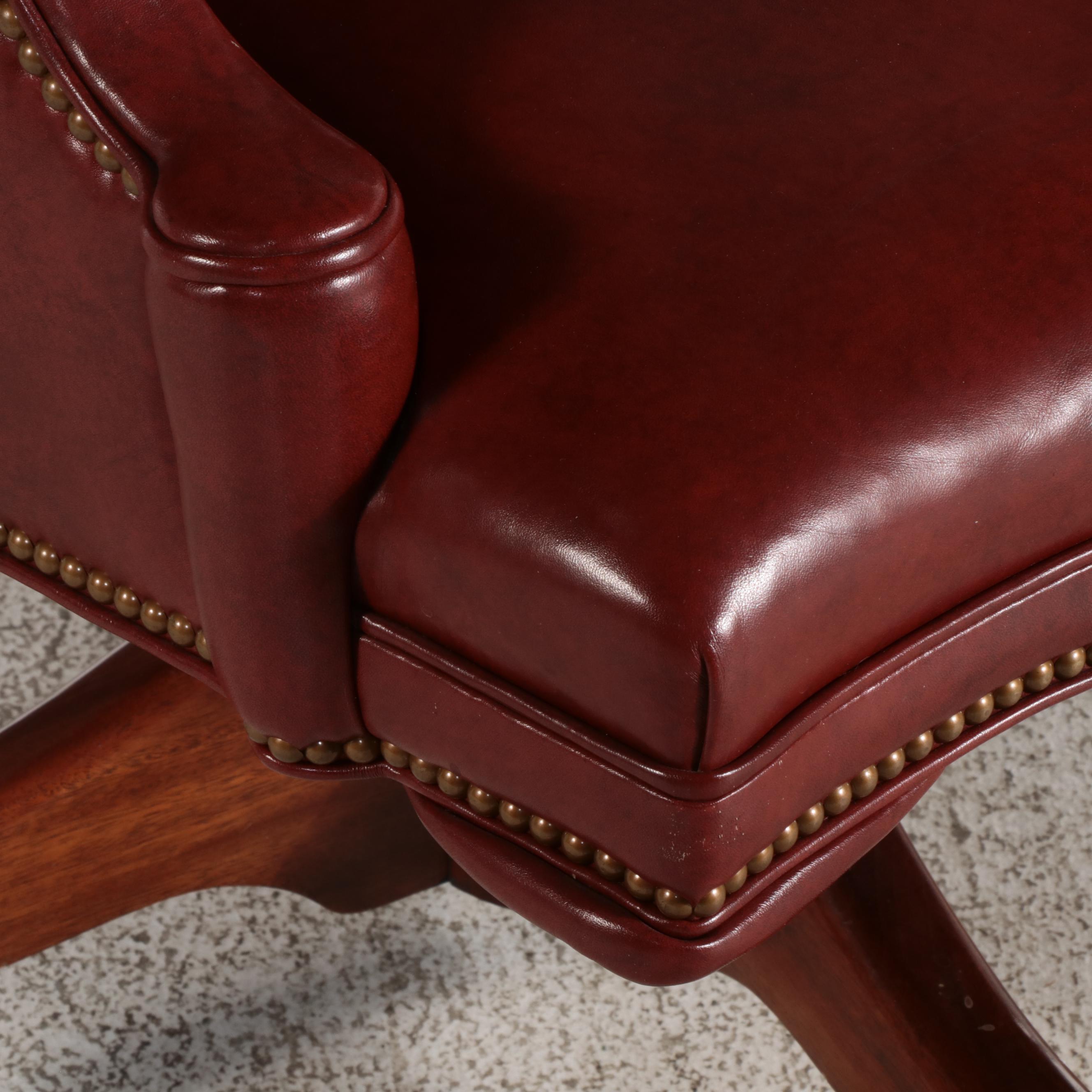 Southwood Mahogany and Leather Swivel-Tilt Desk Chair with Nailheads