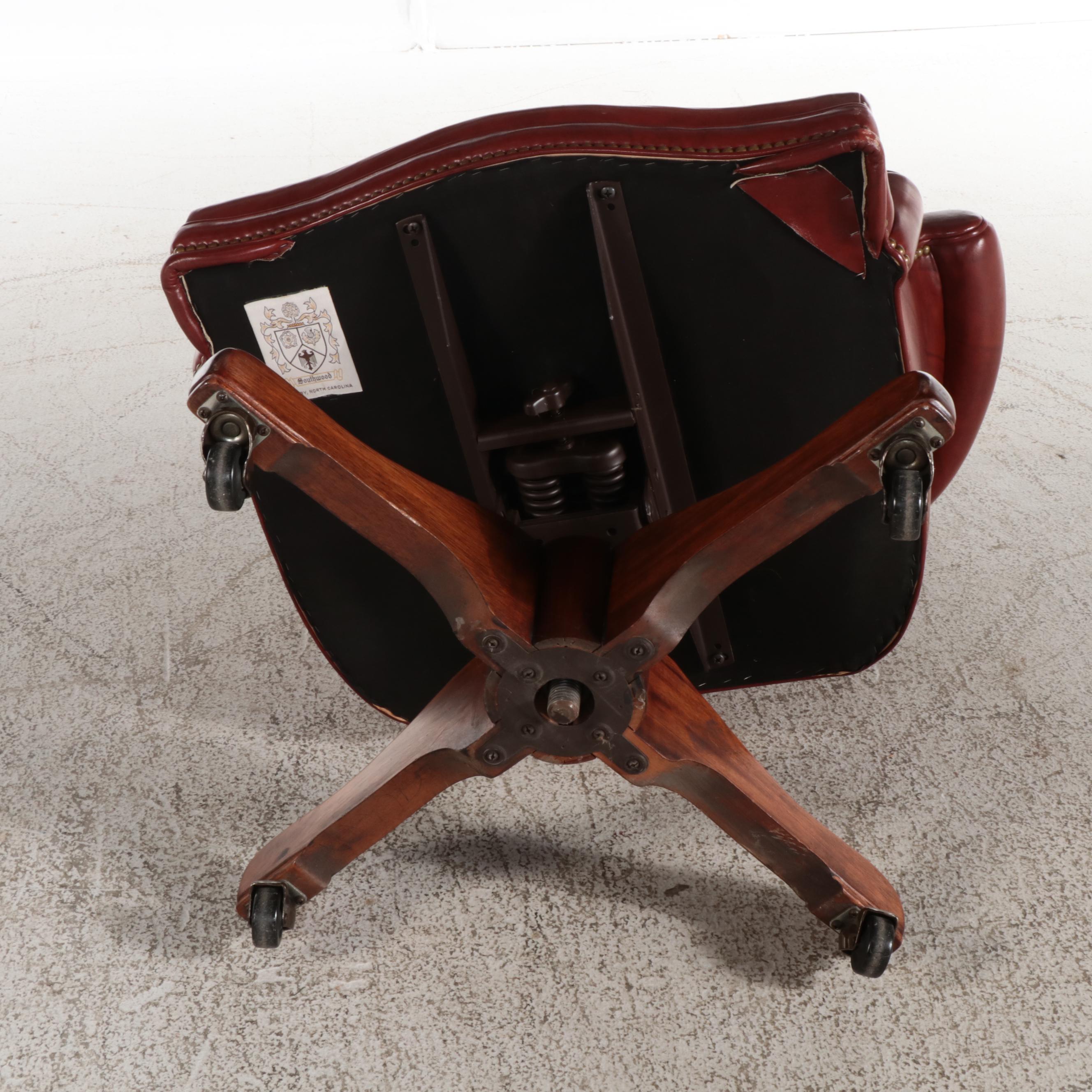 Southwood Mahogany and Leather Swivel-Tilt Desk Chair with Nailheads
