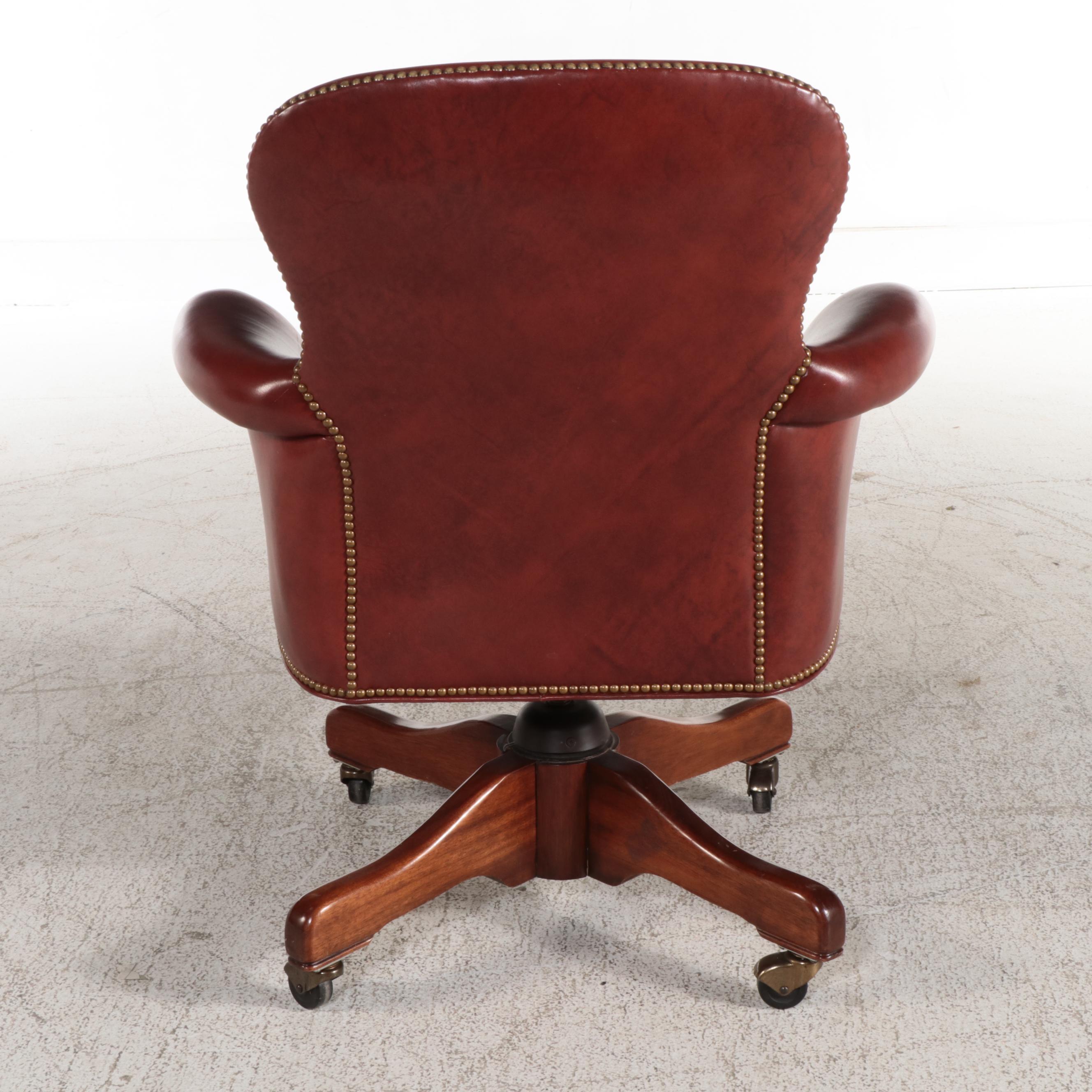 Southwood Mahogany and Leather Swivel-Tilt Desk Chair with Nailheads