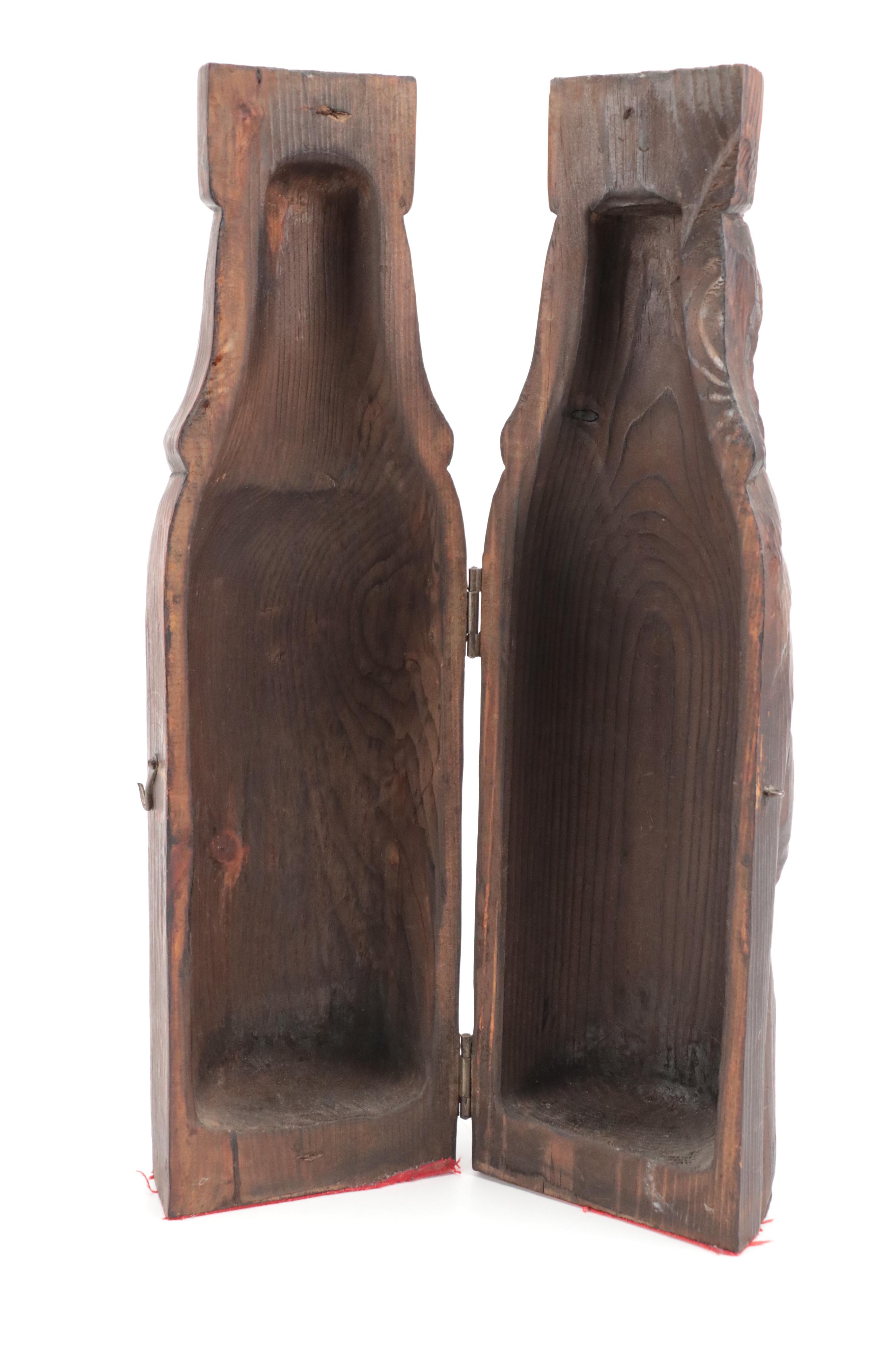 Hand-Carved Medieval Style Wooden Wine Bottle Casket