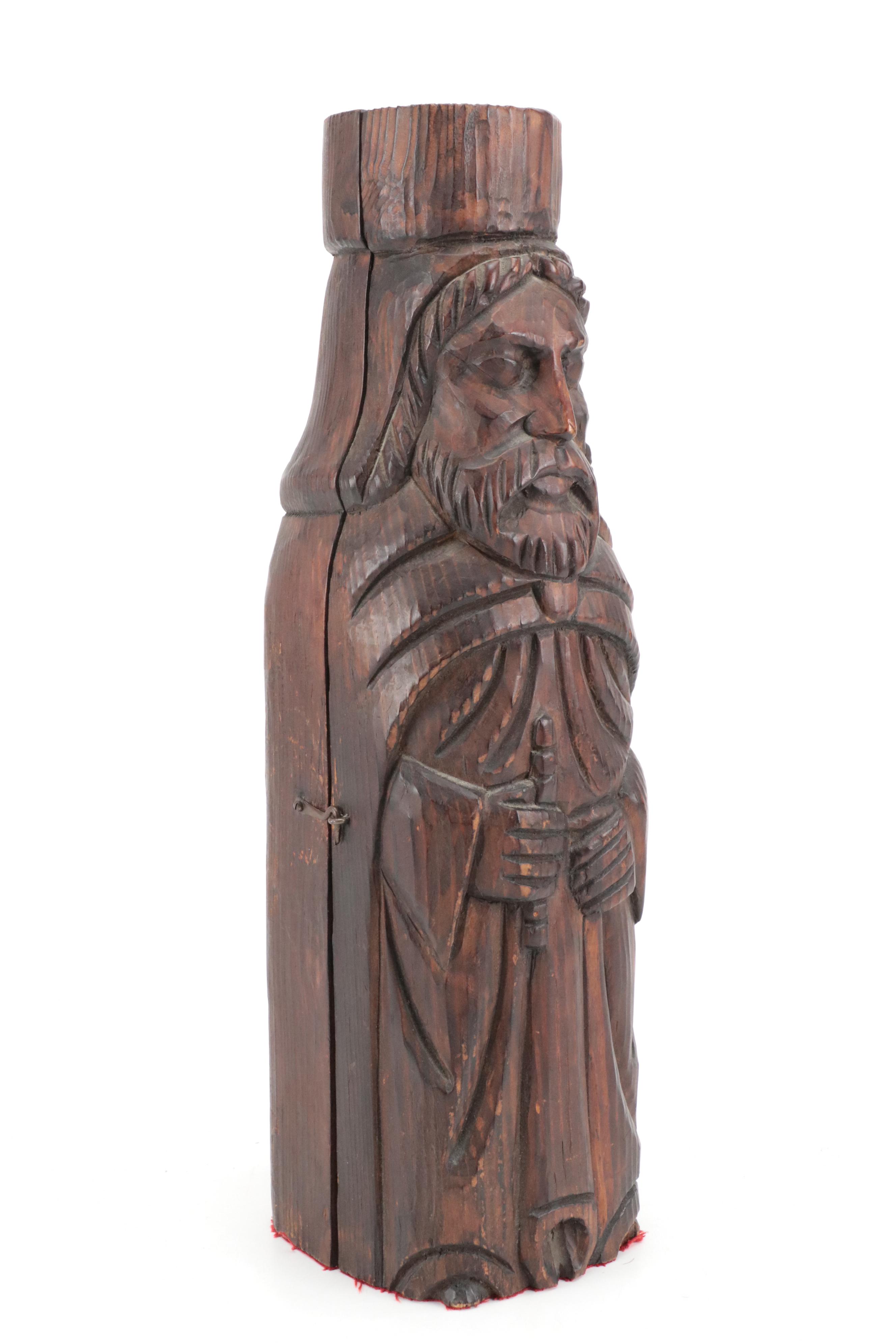 Hand-Carved Medieval Style Wooden Wine Bottle Casket