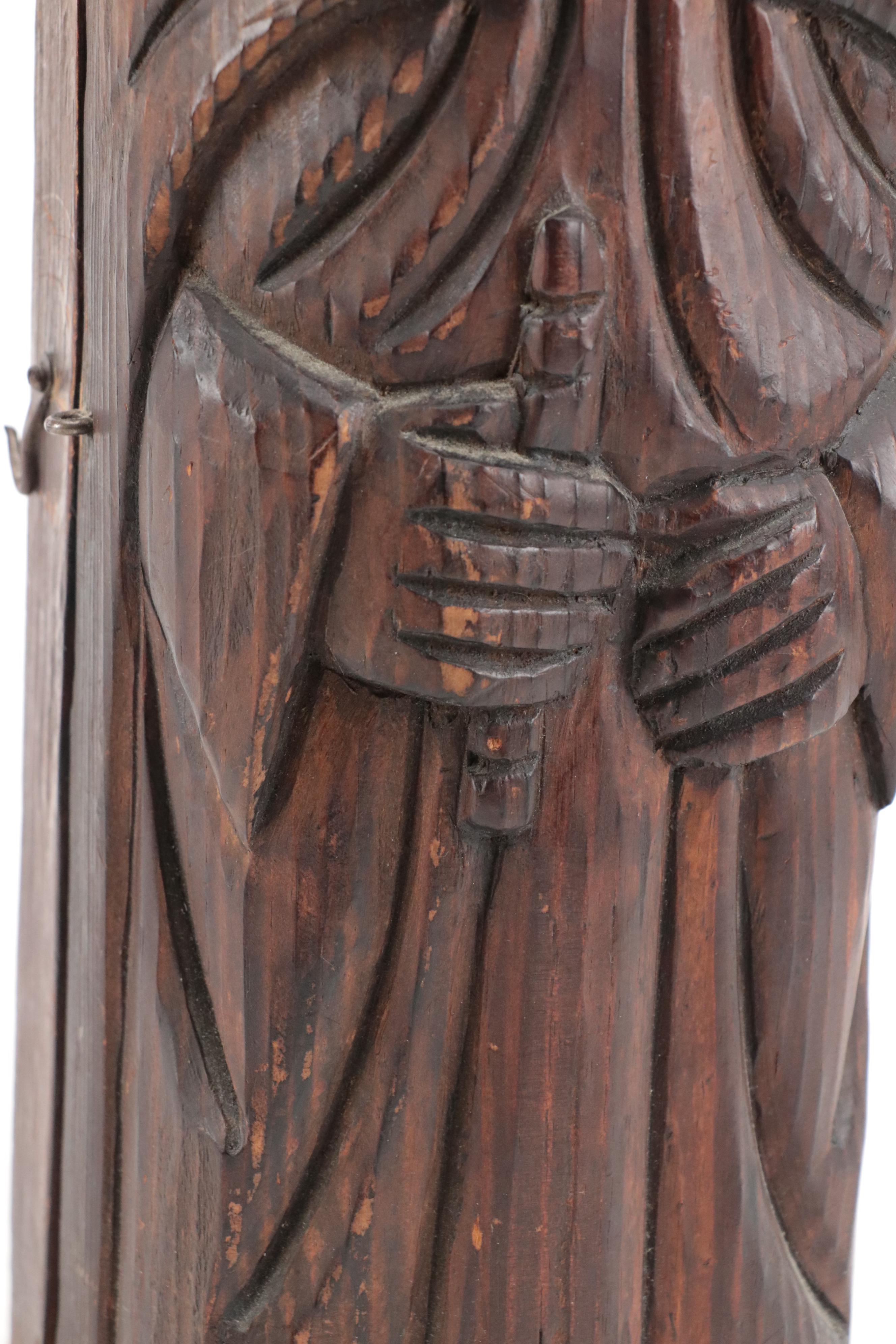 Hand-Carved Medieval Style Wooden Wine Bottle Casket