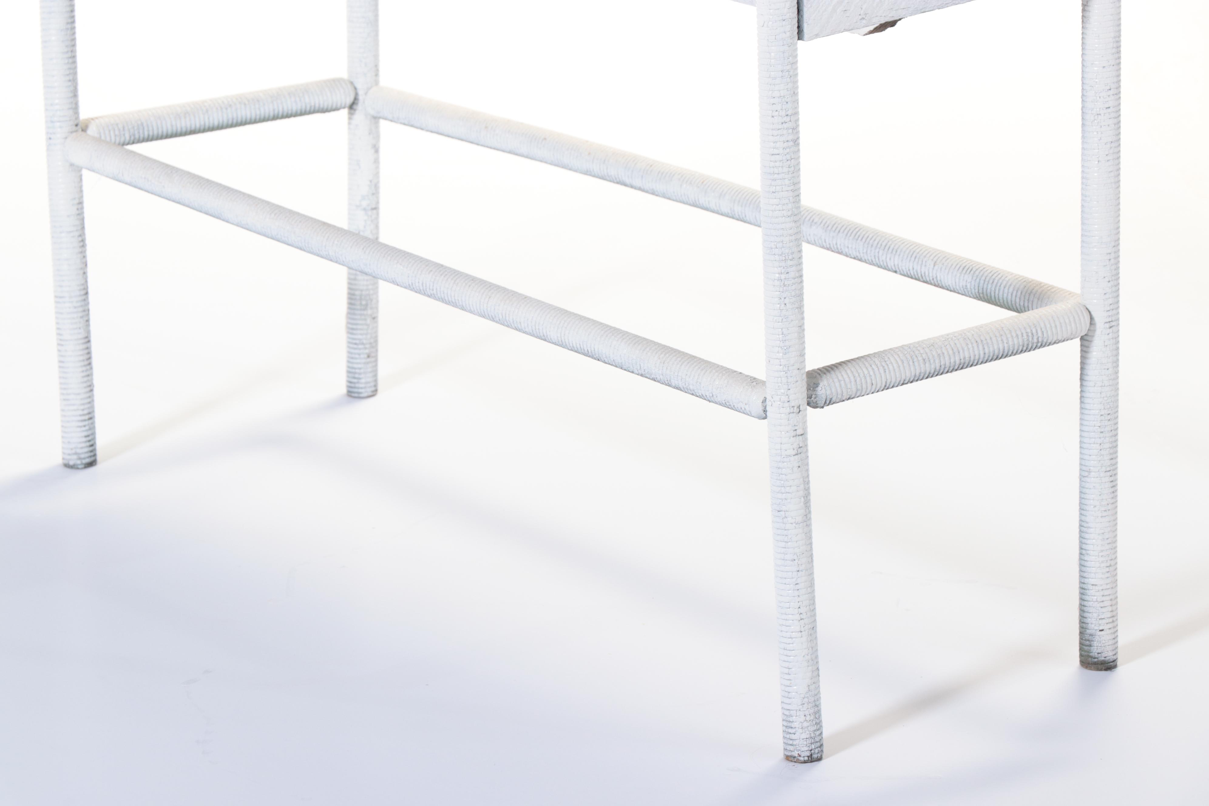 White Wicker Painted Planter Box With Galvanized Metal Liner, Vintage