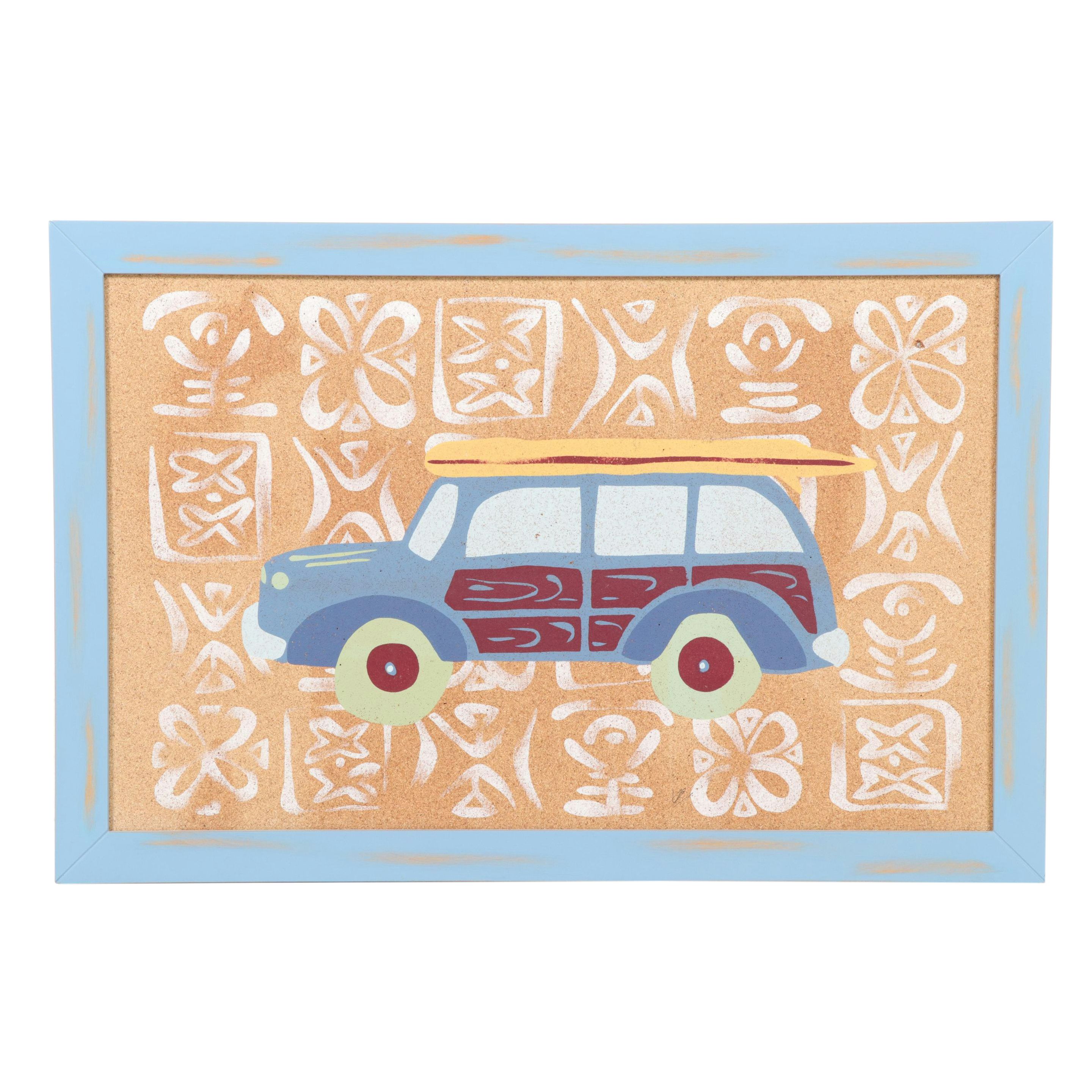 Wooden Lamp With Baseball Stitch Shade & Woody Wagon Cork Board