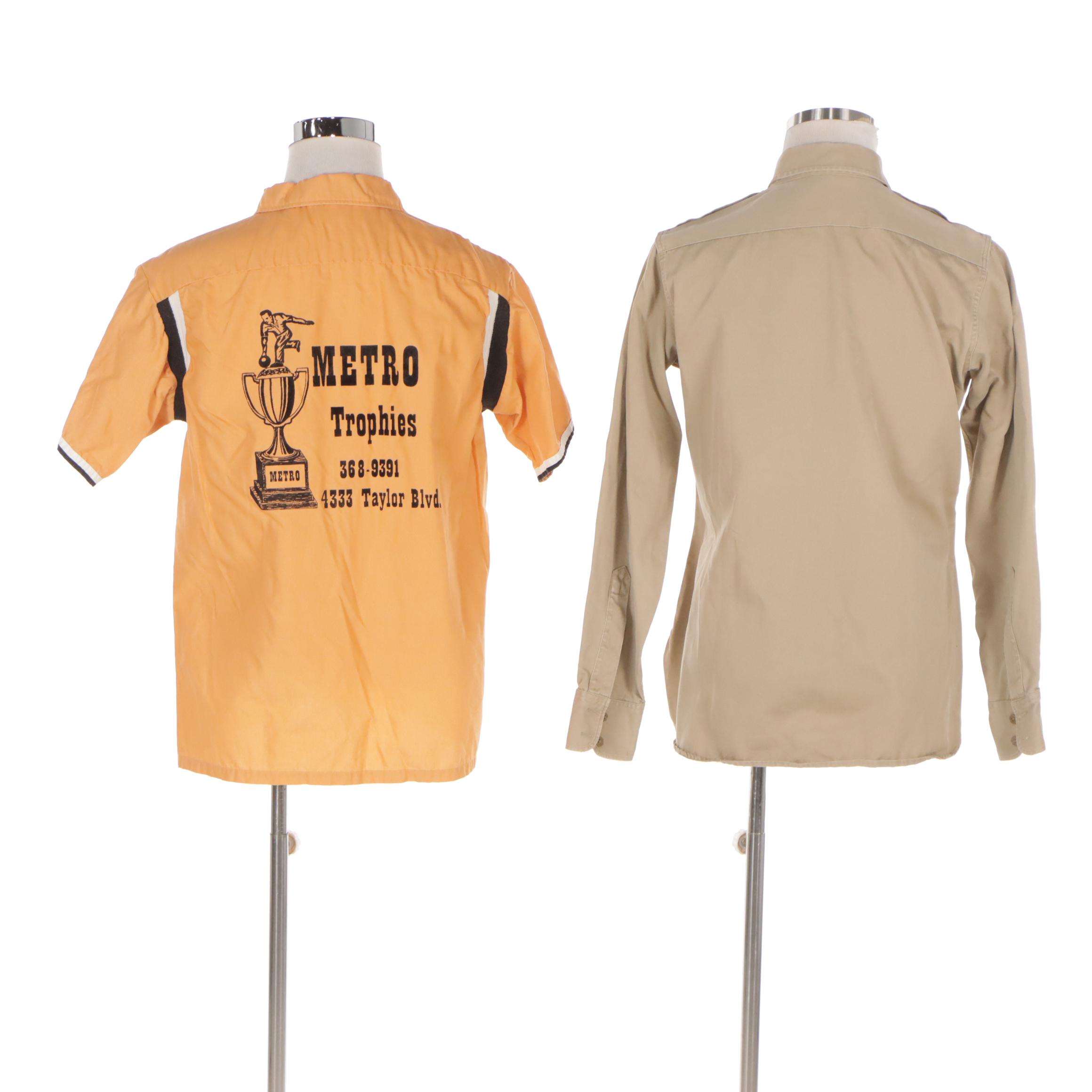 Men's Hilton Bowling Shirt and U.S. Army Khaki-1 Uniform Shirt, 1950s