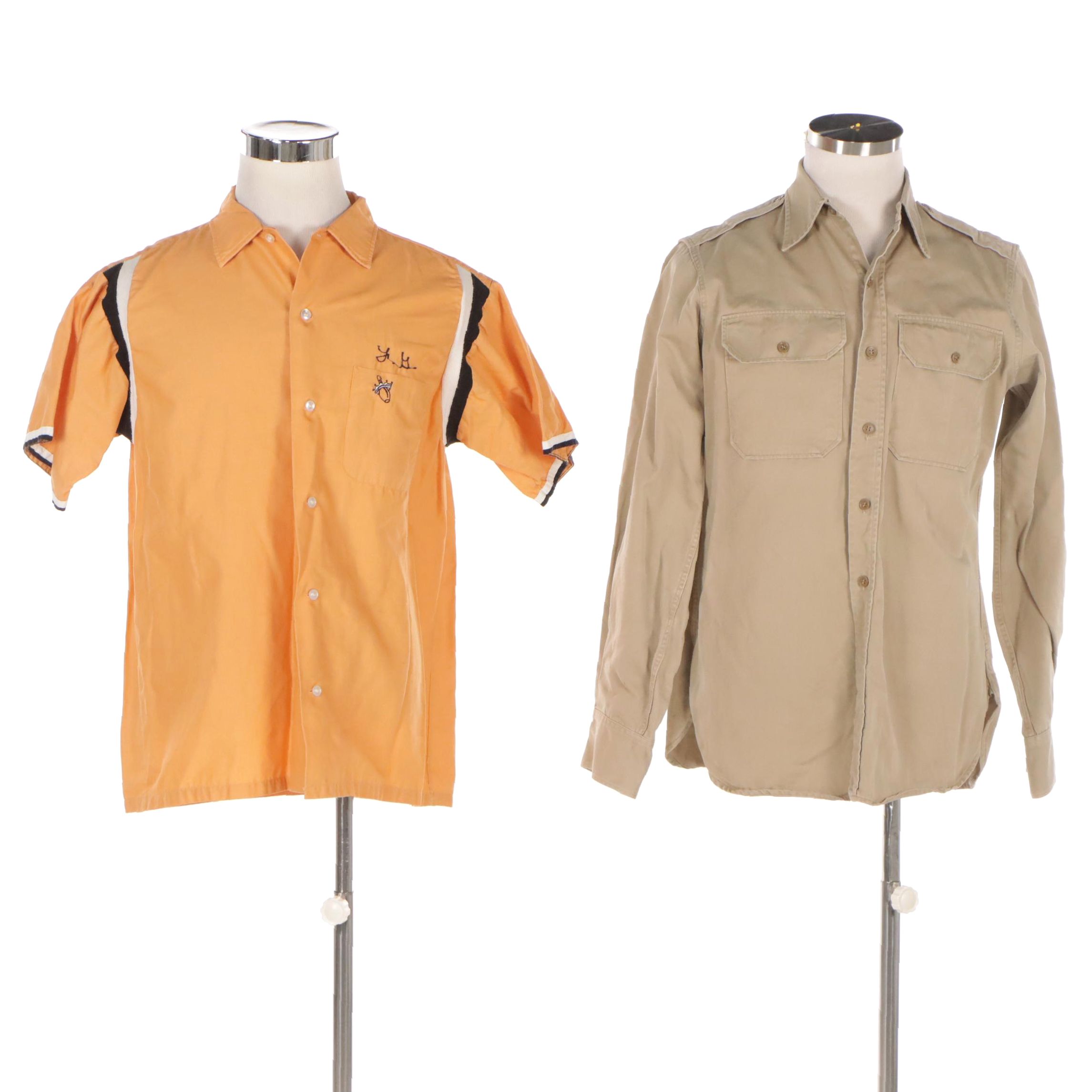 Men's Hilton Bowling Shirt and U.S. Army Khaki-1 Uniform Shirt, 1950s