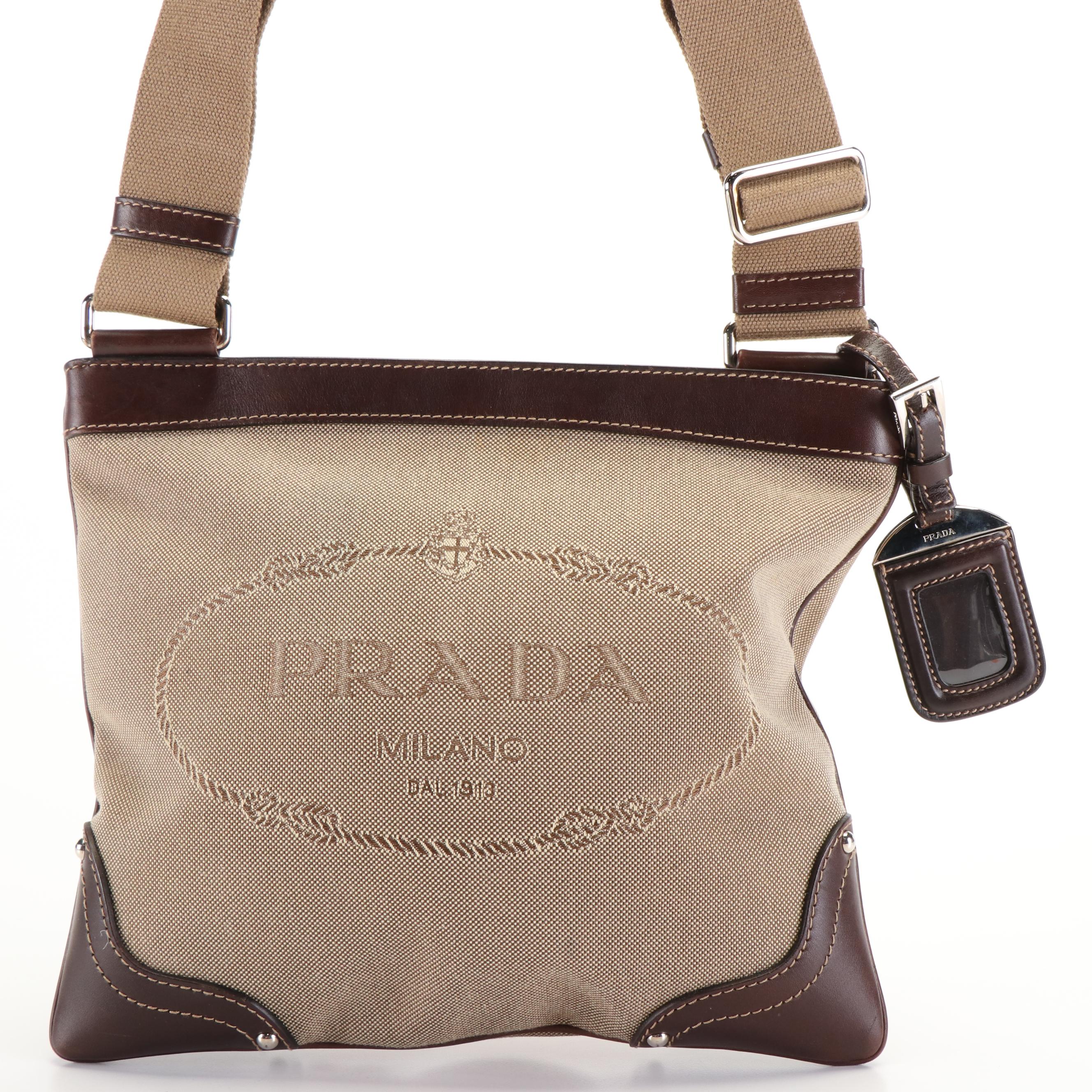 Prada Canapa Logo Crossbody Messenger Bag in Canvas and Leather