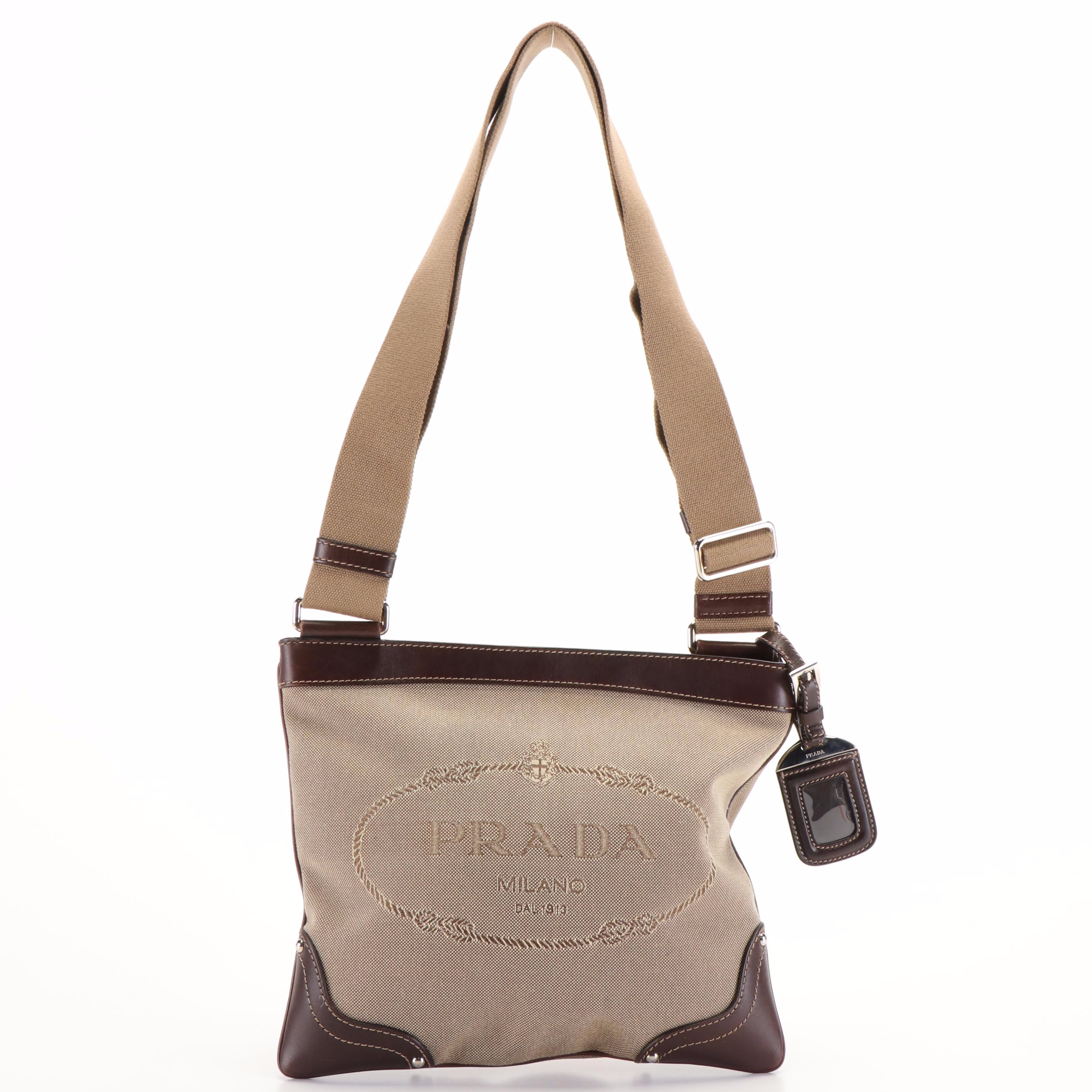 Prada Canapa Logo Crossbody Messenger Bag in Canvas and Leather