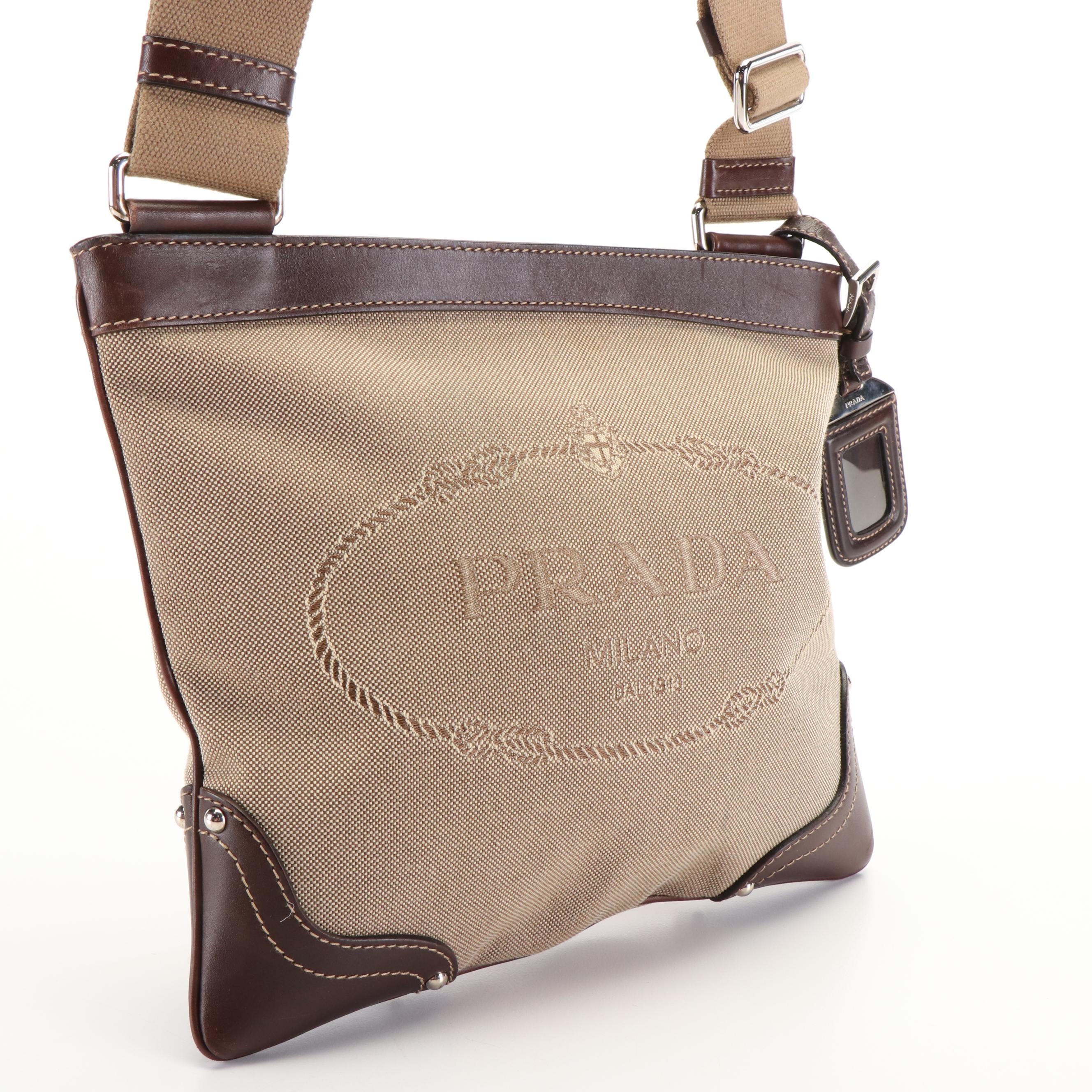 Prada Canapa Logo Crossbody Messenger Bag in Canvas and Leather