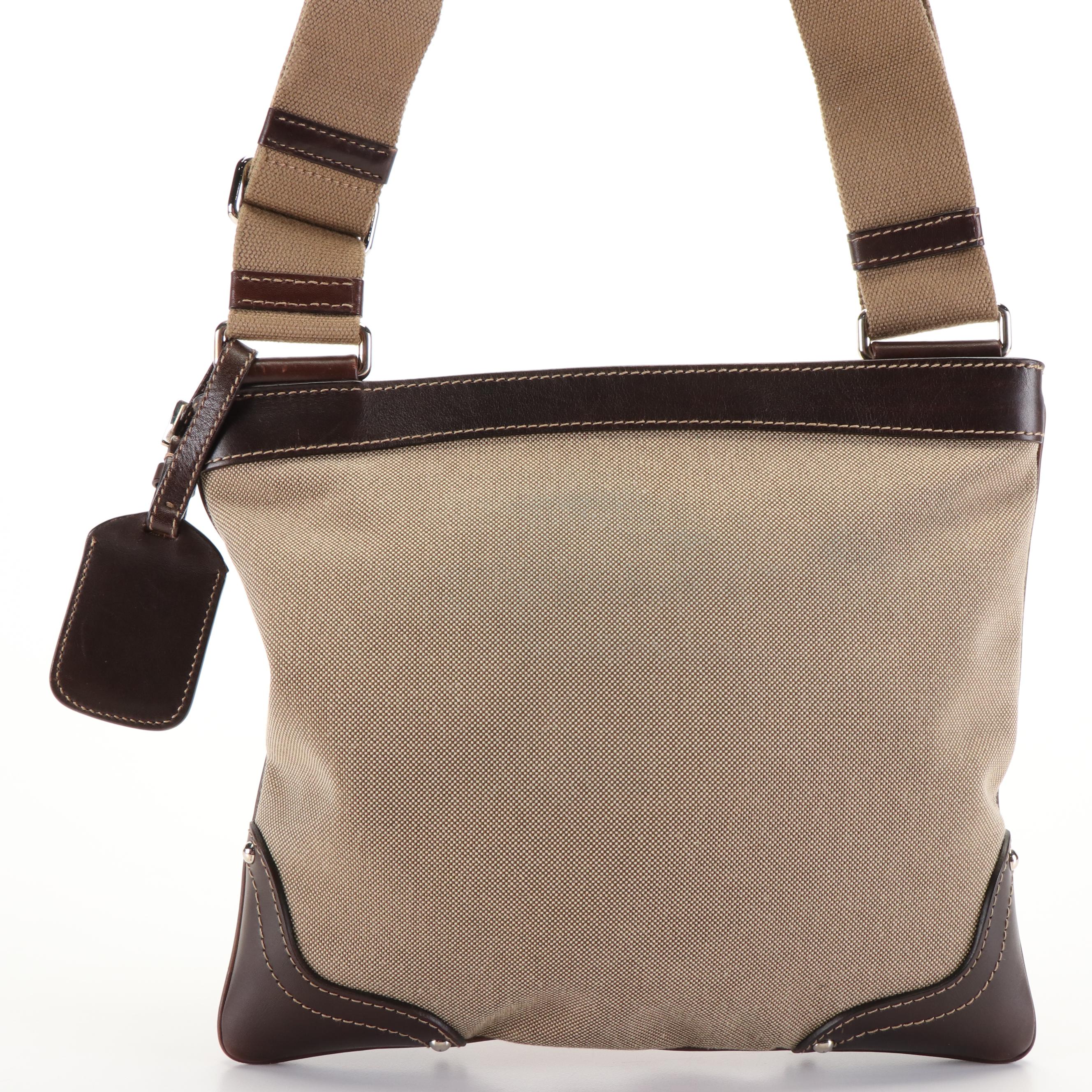 Prada Canapa Logo Crossbody Messenger Bag in Canvas and Leather