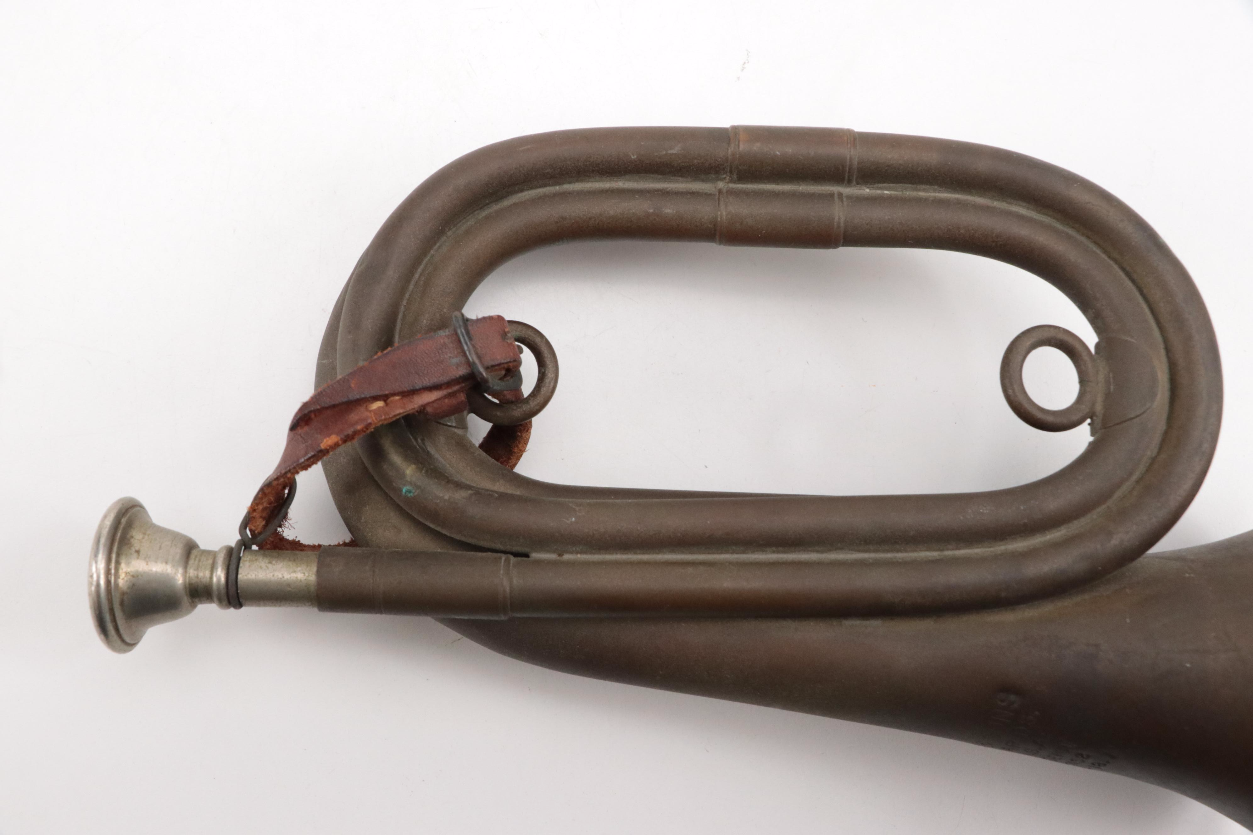 J.W. York & Sons WWI Cavalry Bugle with WWII Canvas Messenger Bag