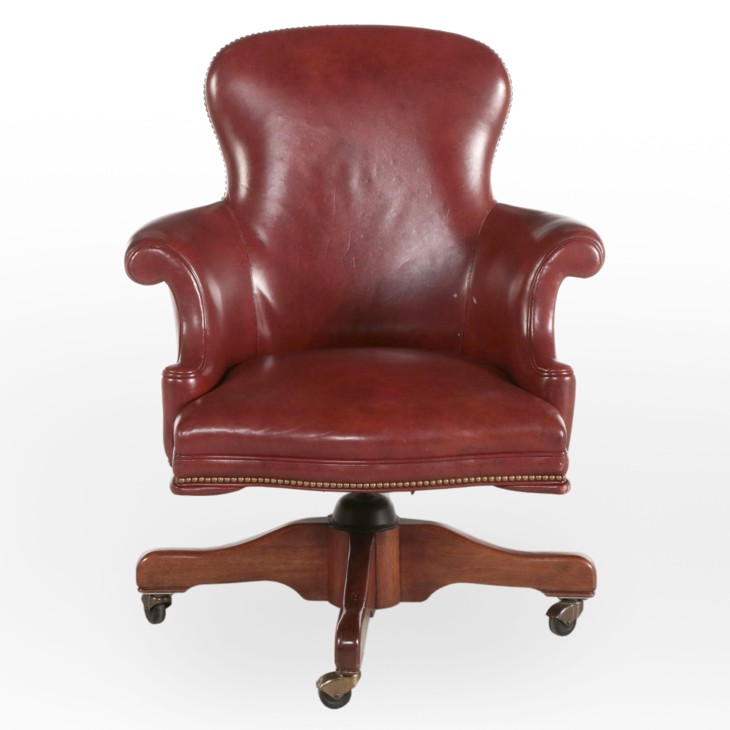 Southwood Mahogany and Leather Swivel-Tilt Desk Chair with Nailheads