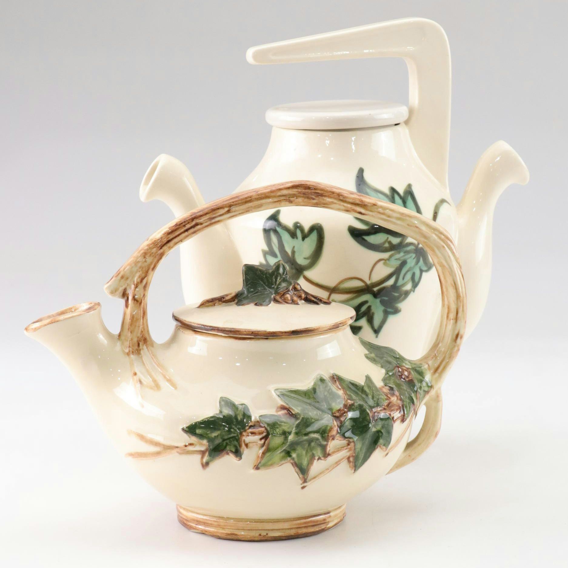 McCoy Ivy Pattern Ceramic Teapot with Ceramic Two-Section Teapot