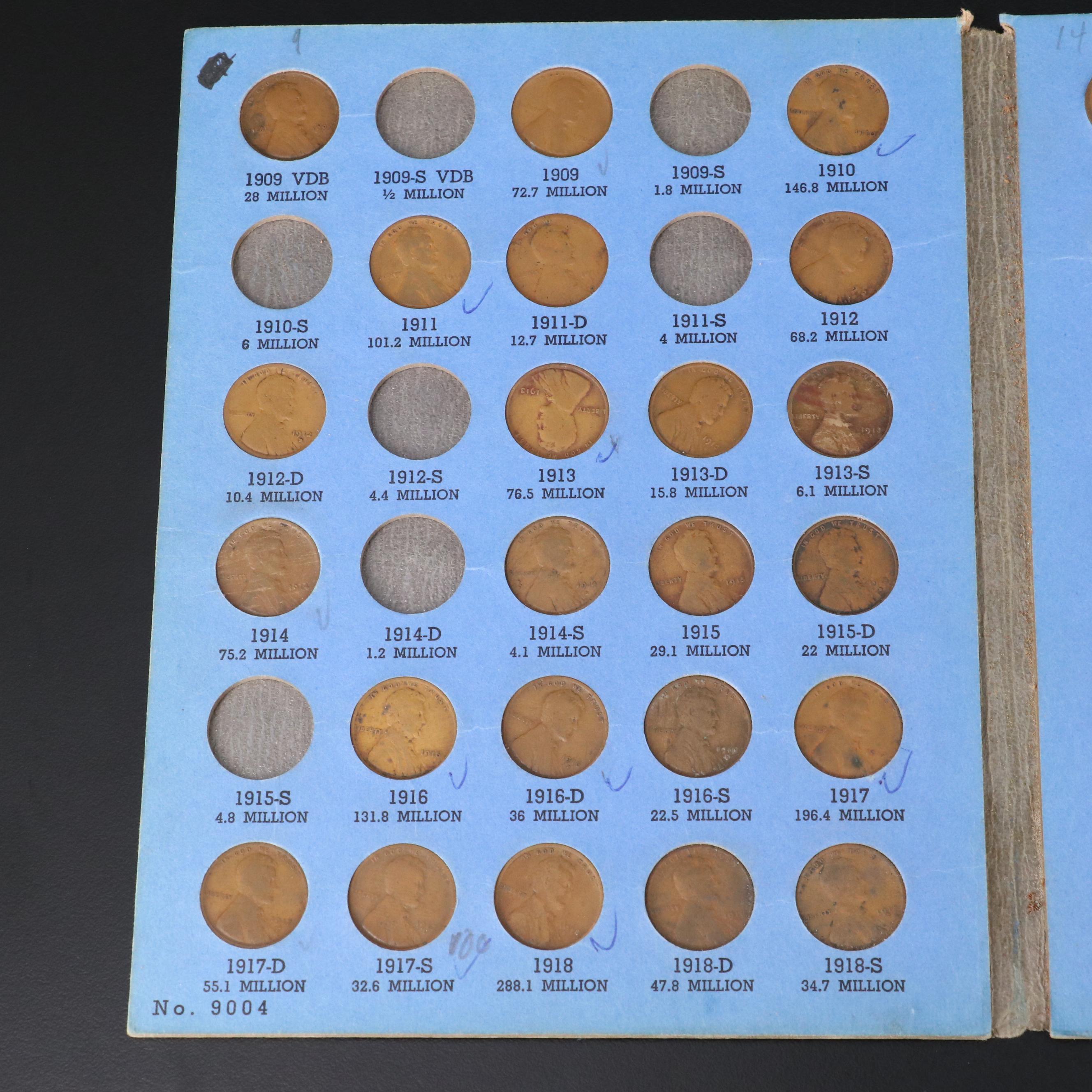 Partial Lincoln Cent Set 1909-1940 with 70 Coins