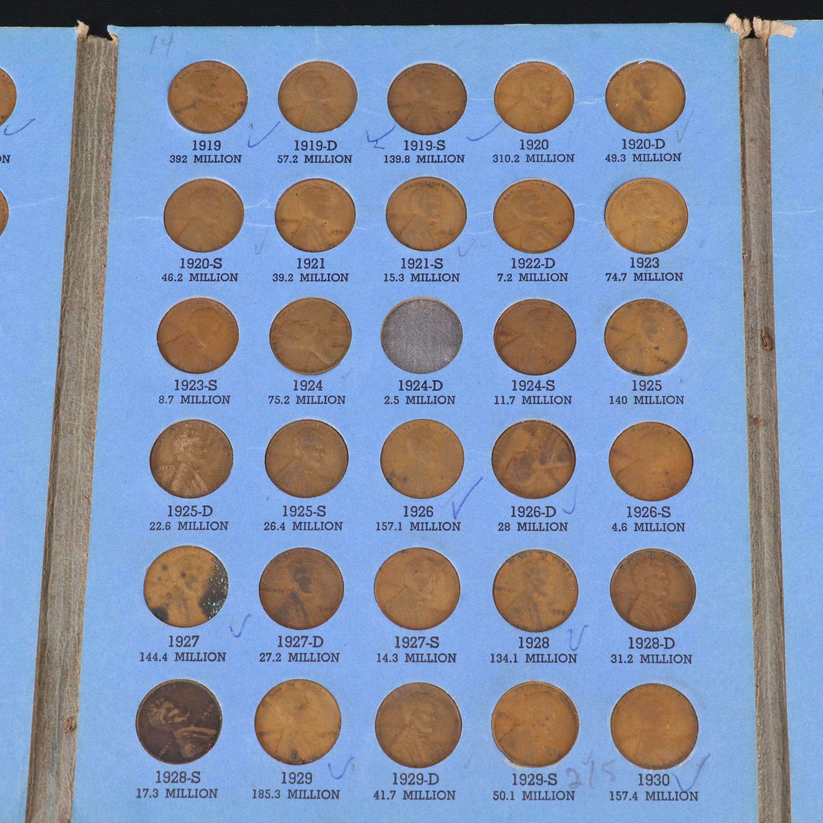 Partial Lincoln Cent Set 1909-1940 with 70 Coins