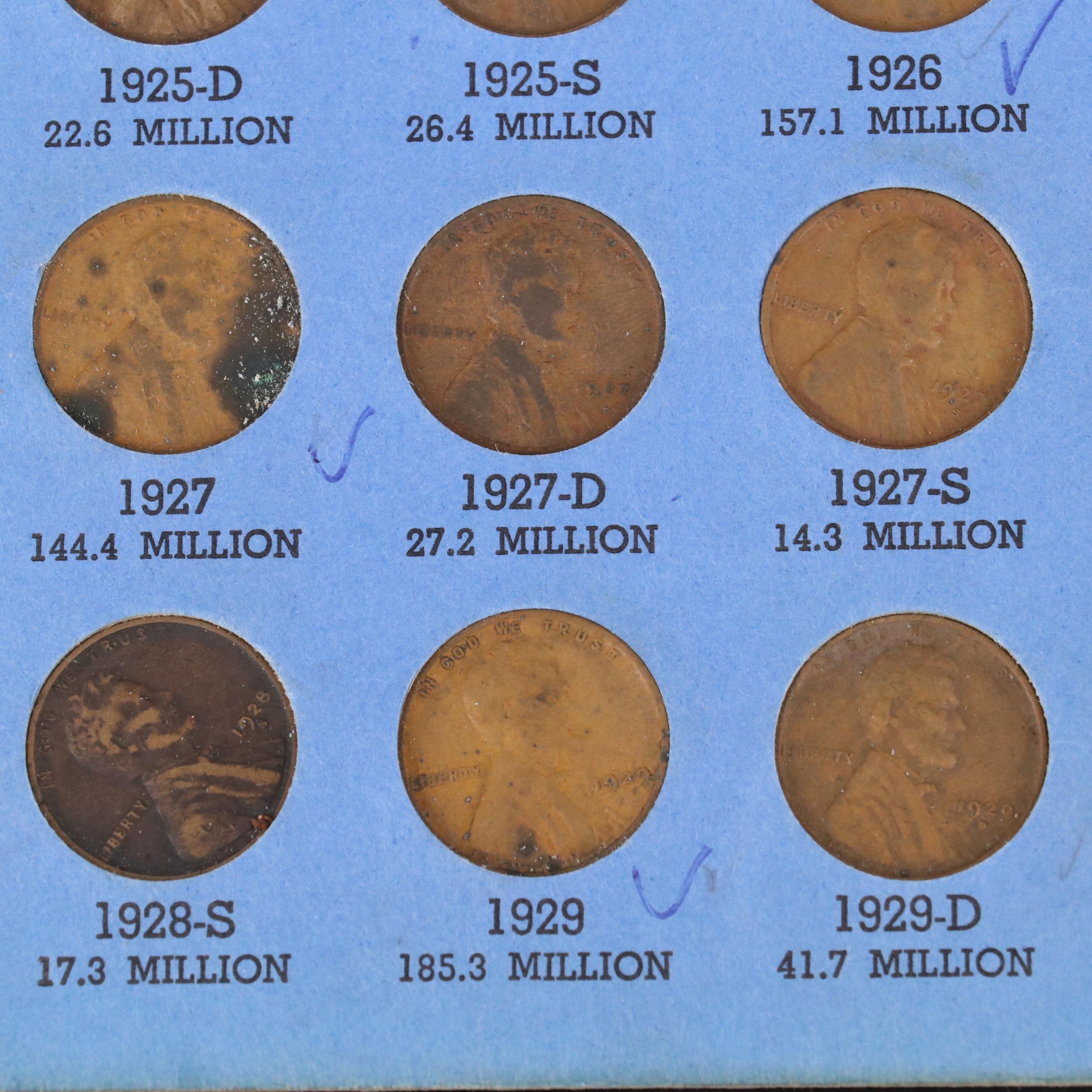 Partial Lincoln Cent Set 1909-1940 with 70 Coins