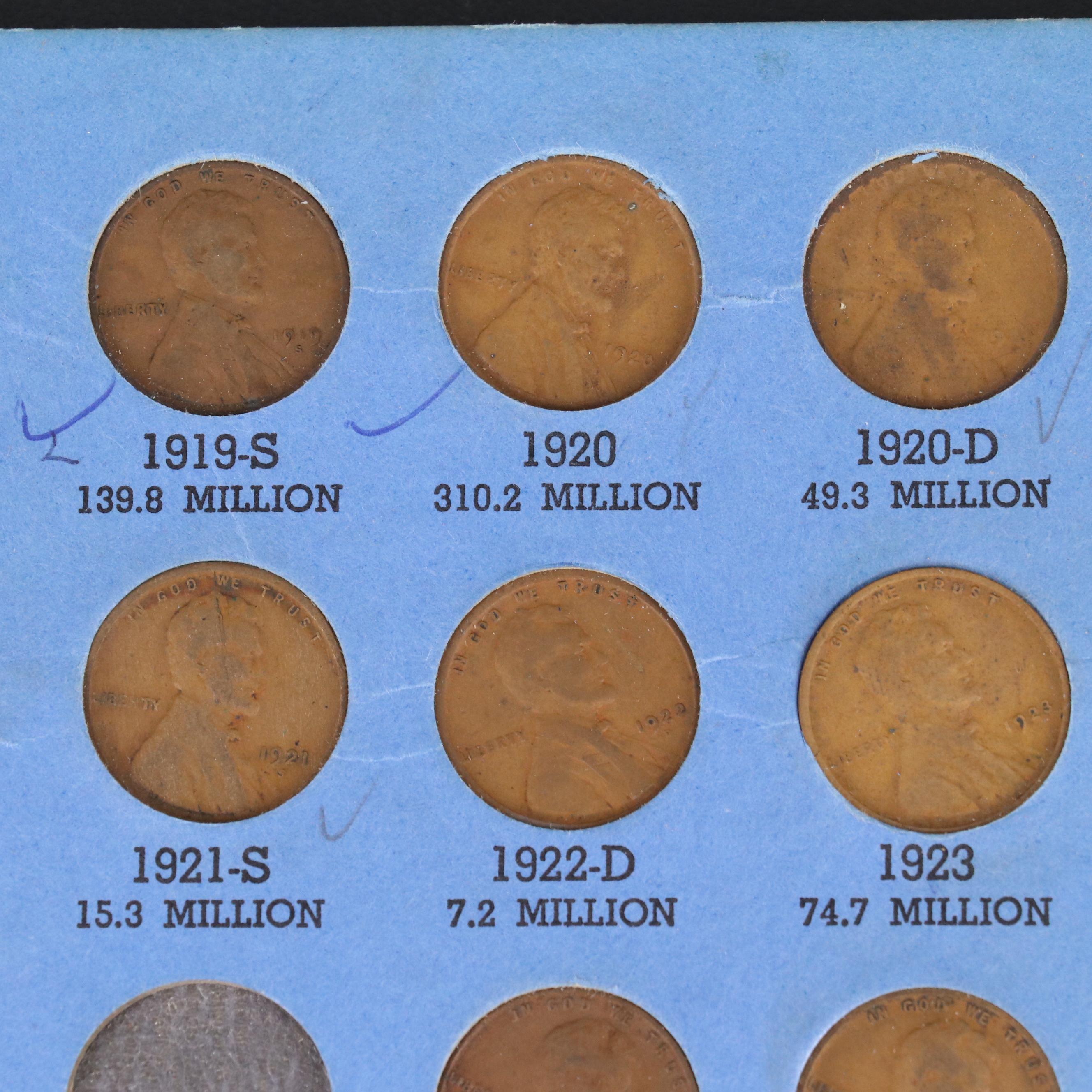Partial Lincoln Cent Set 1909-1940 with 70 Coins
