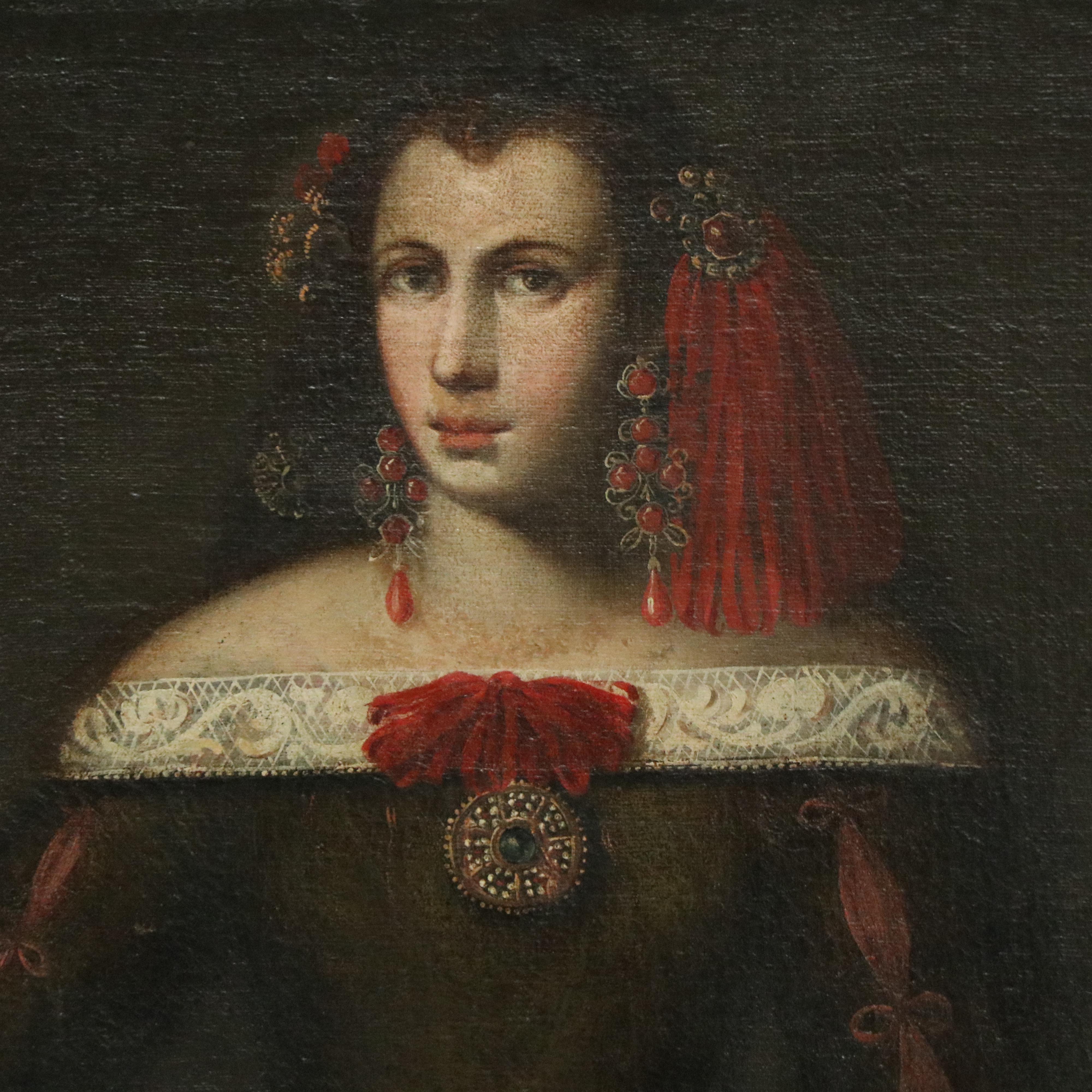 Oil Portrait of Spanish Noblewoman, Ascribed to Lorenzo Álvarez