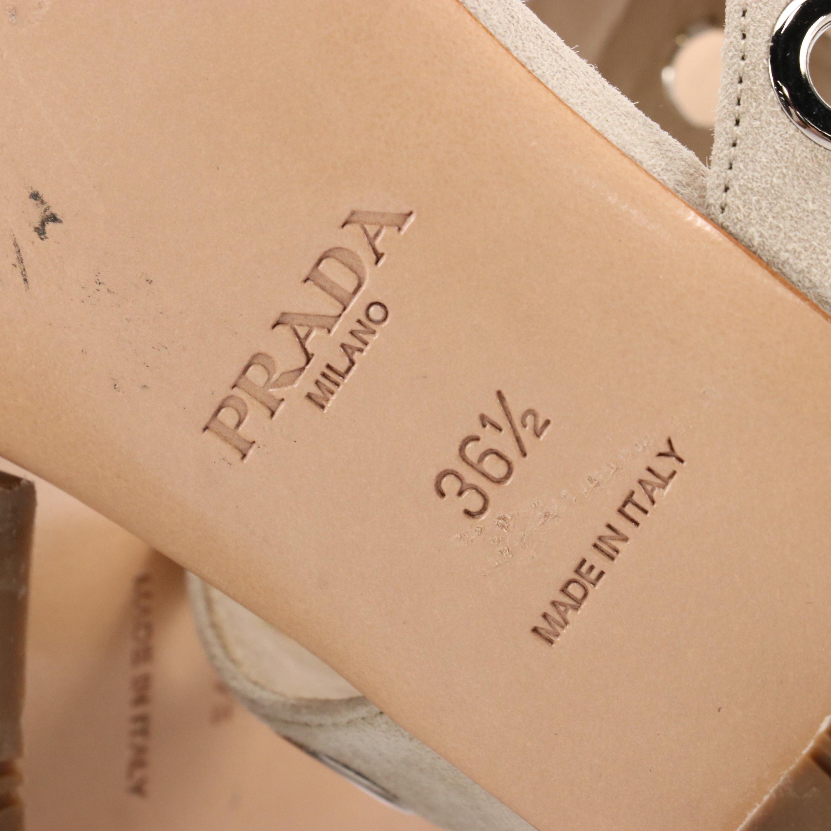 Prada Beige Suede Grommet Studded Gladiator Sandals