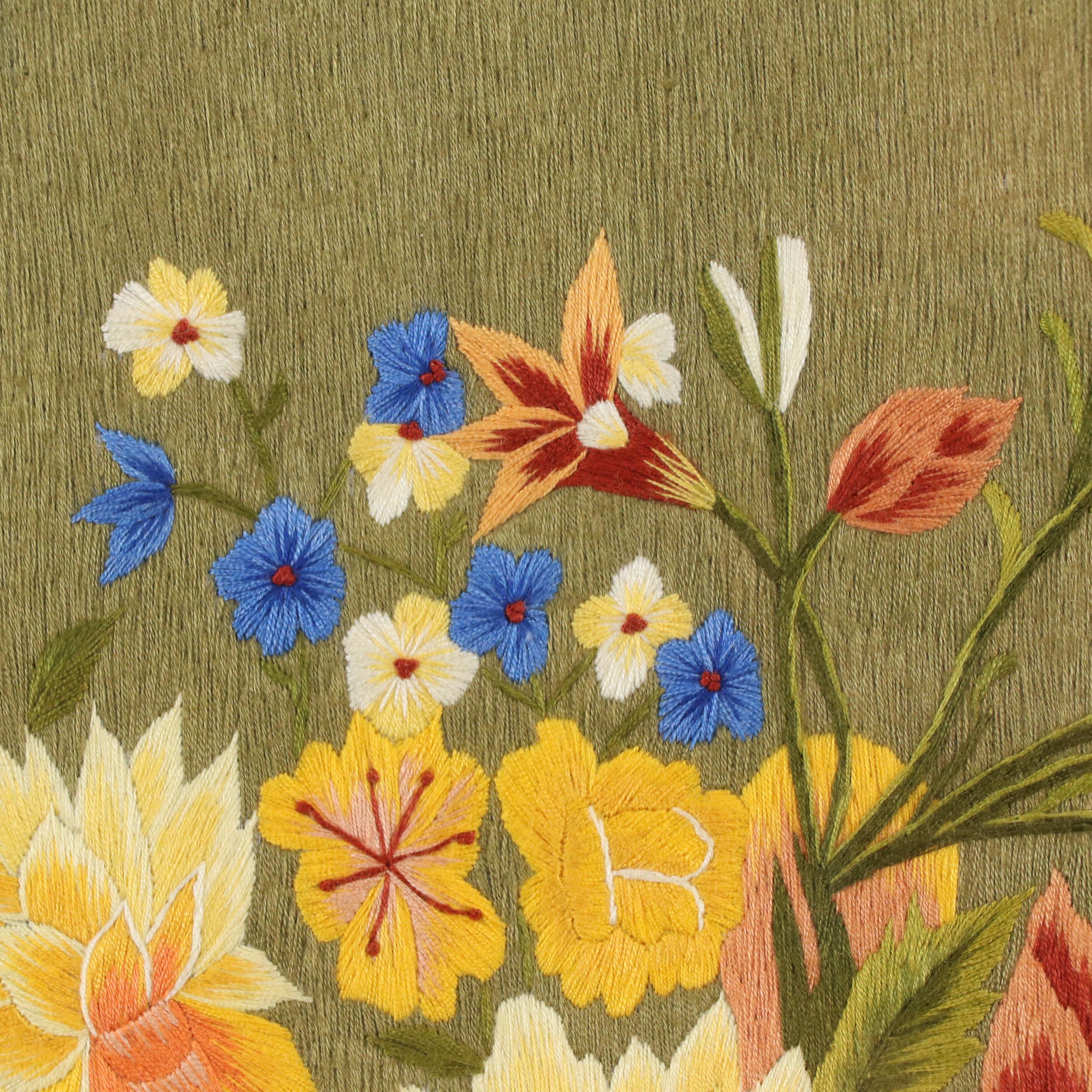 World Threads Handmade Embroidery Still Life of Flower Bouquet and Fruits