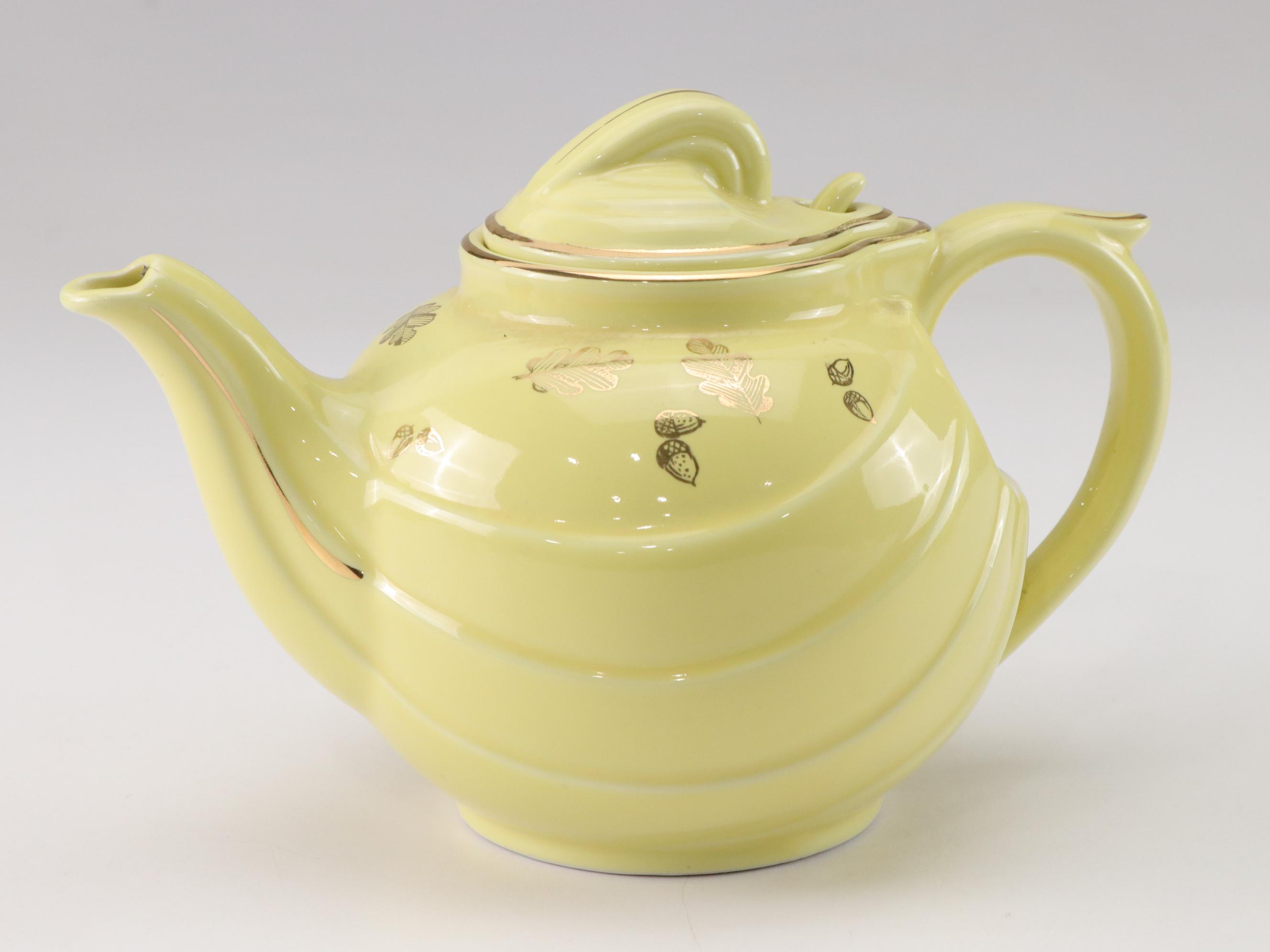 Hall 037 and 799 Ceramic Teapots with Gold Decoration with Brinn's Daisy Teapot