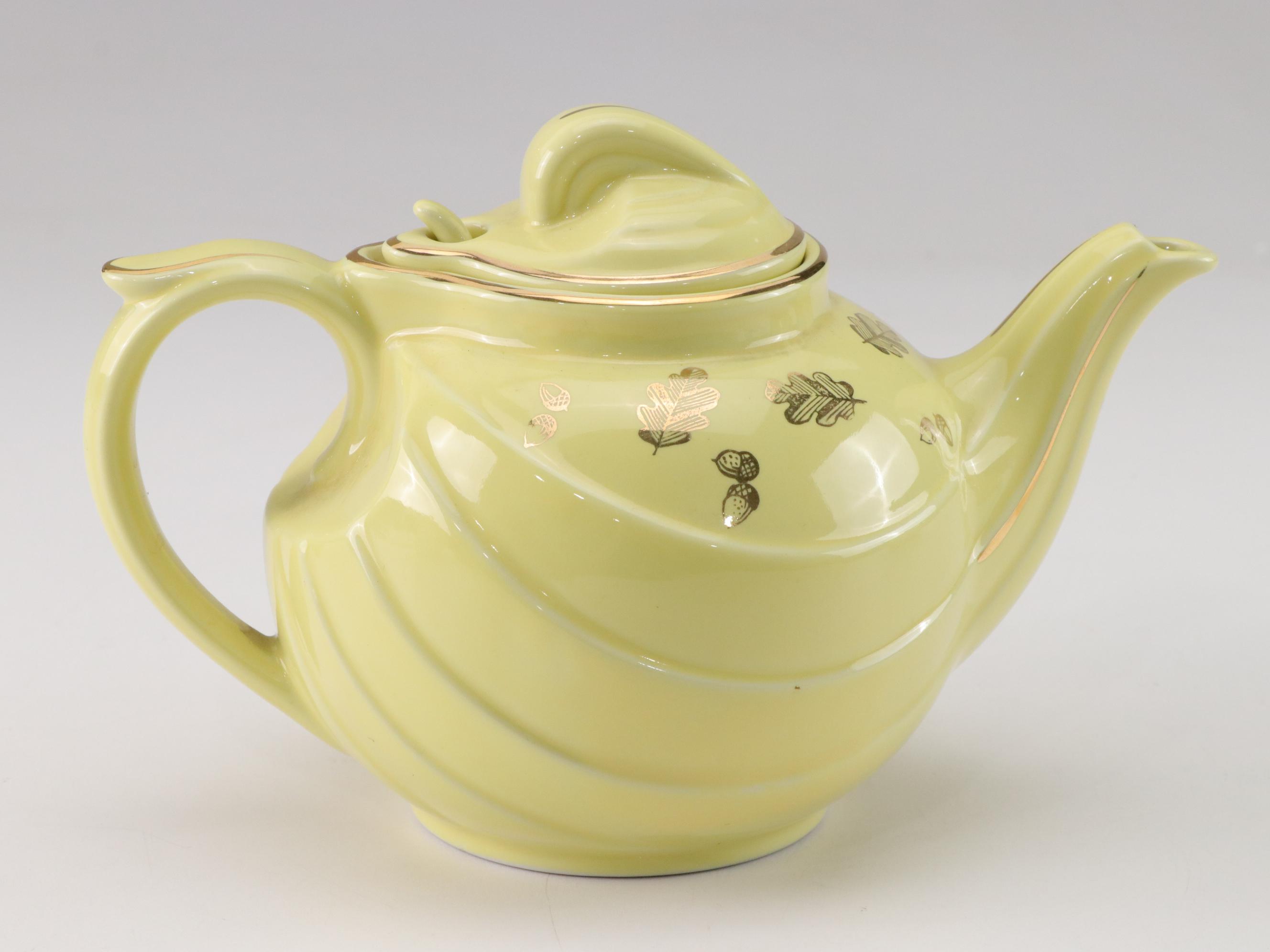 Hall 037 and 799 Ceramic Teapots with Gold Decoration with Brinn's Daisy Teapot