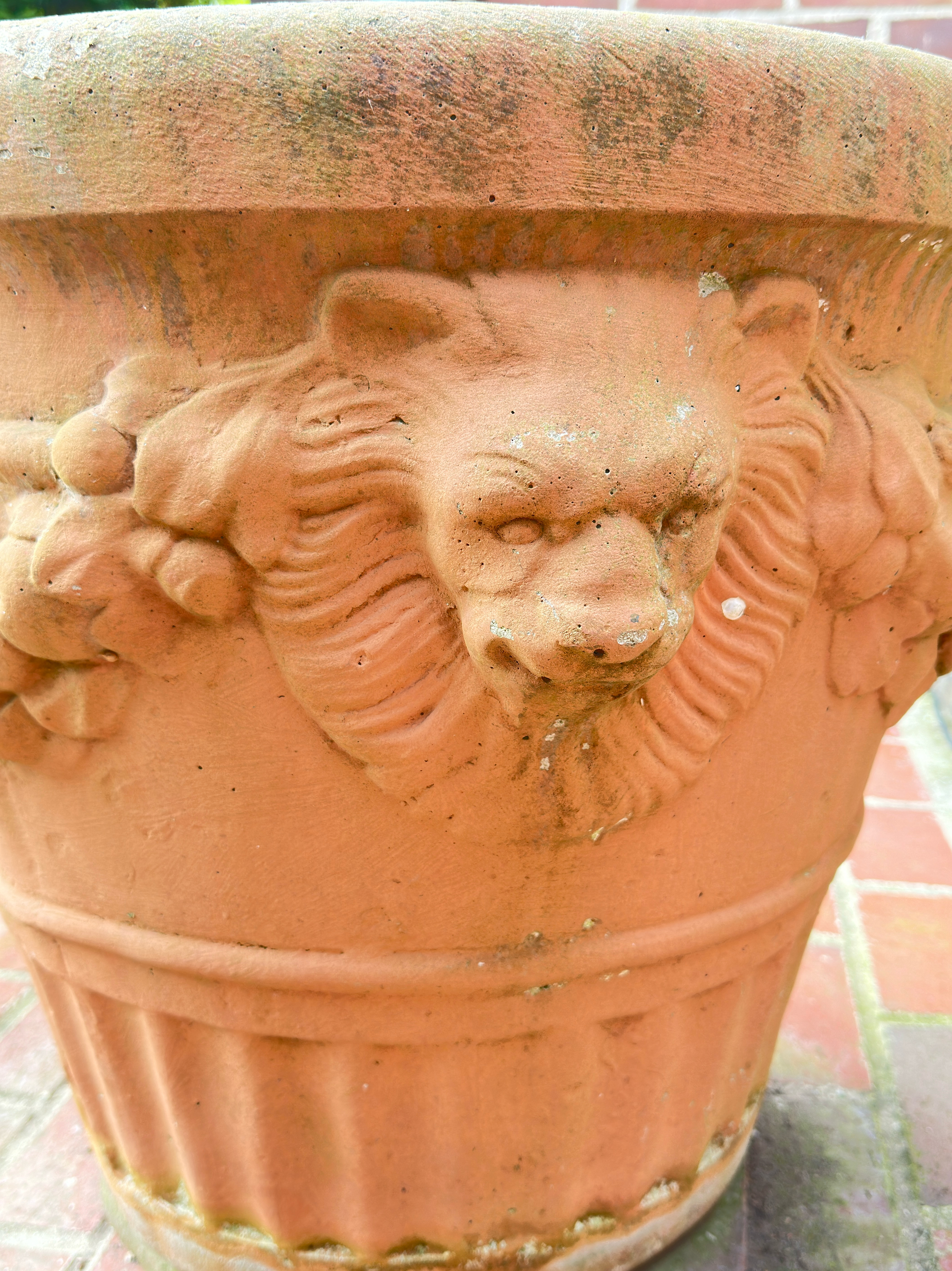 Pair of Neoclassical Style Cast Concrete Lion Head Outdoor Planters