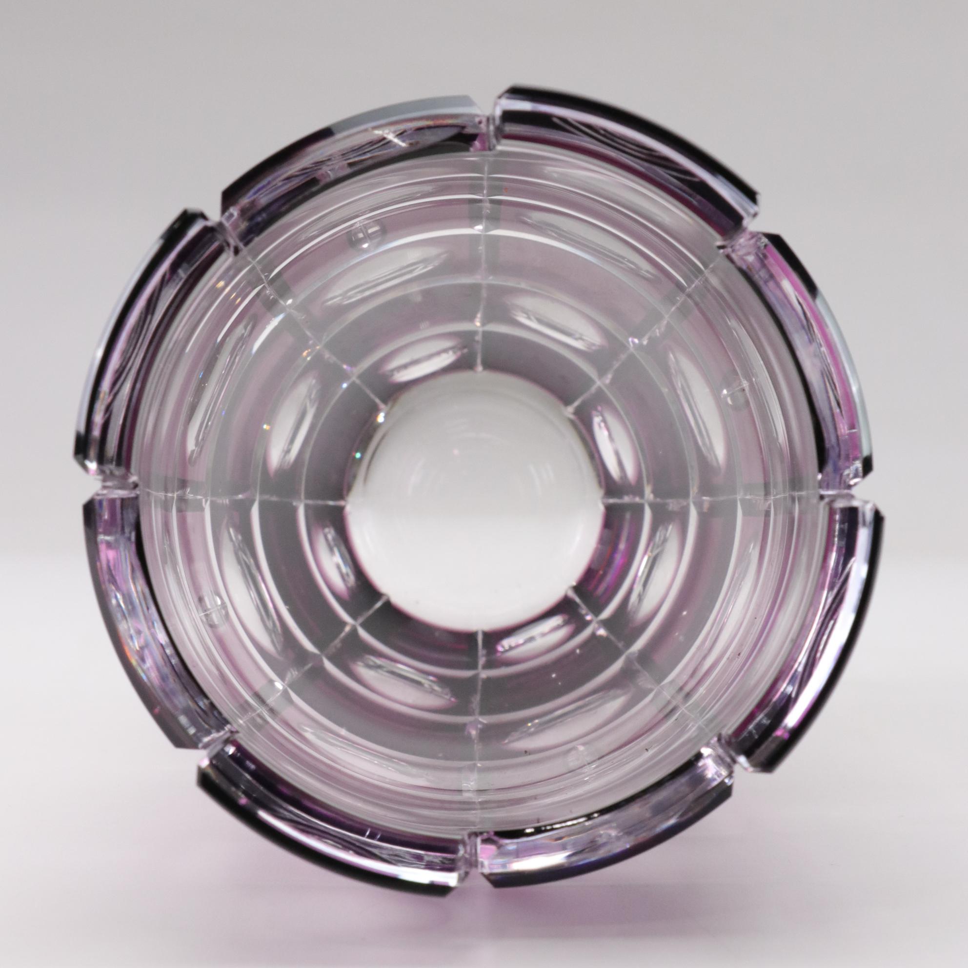 Art Deco Purple Checkerboard & Crenelate Motif Crystal Vase, Vintage