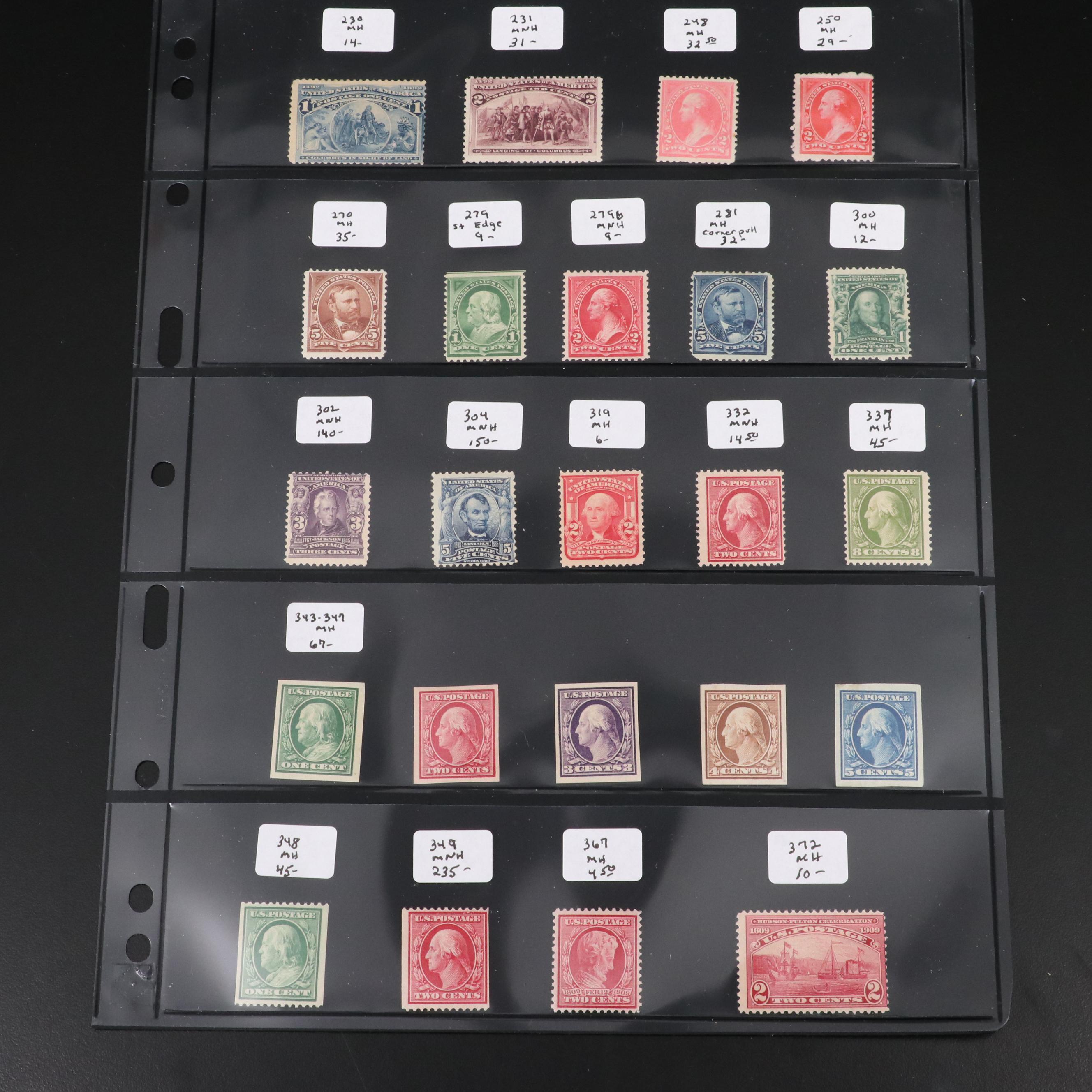 Twenty-Three Different Mint Condition Early U.S. Postage Stamps, Scott 230 - 372