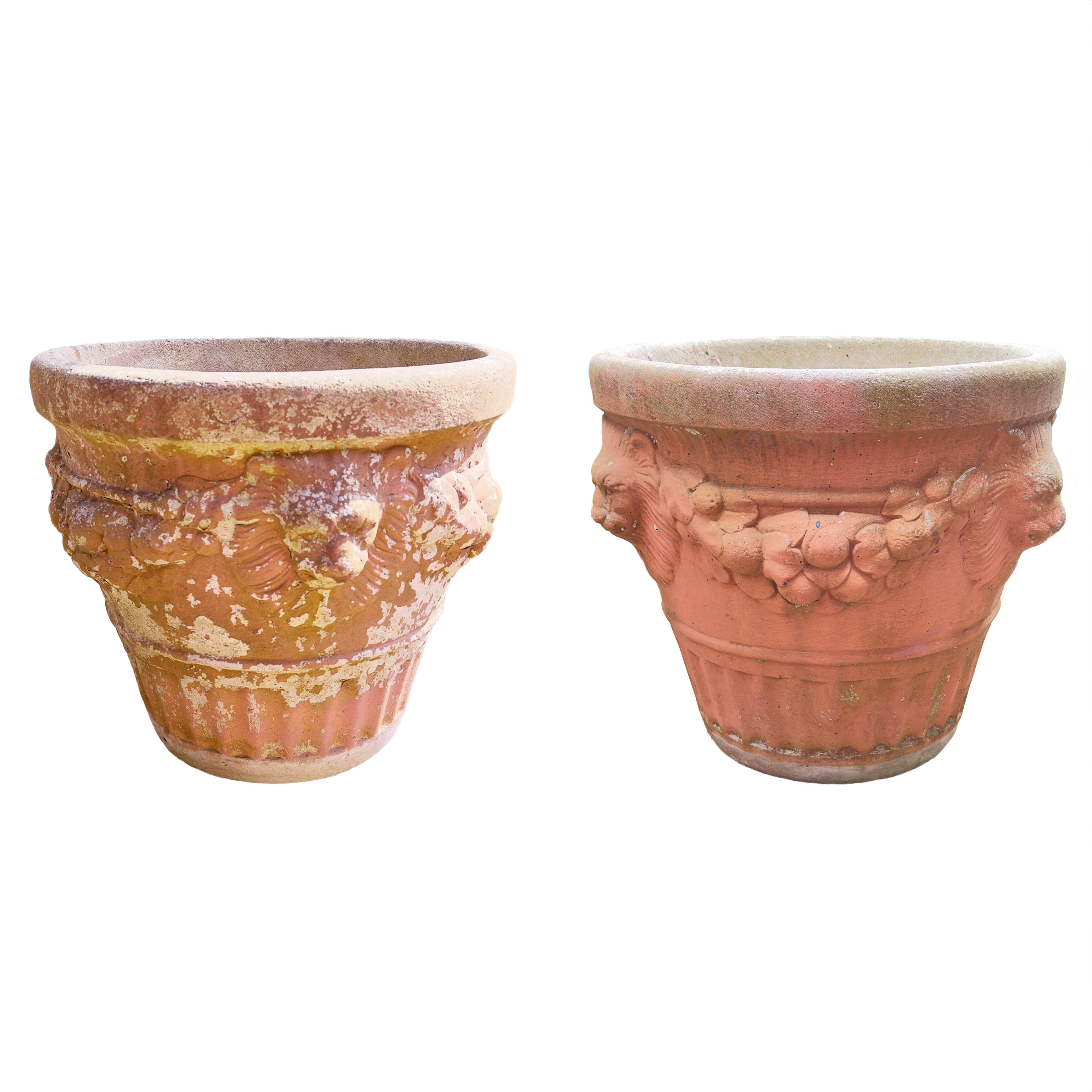 Pair of Neoclassical Style Cast Concrete Lion Head Outdoor Planters