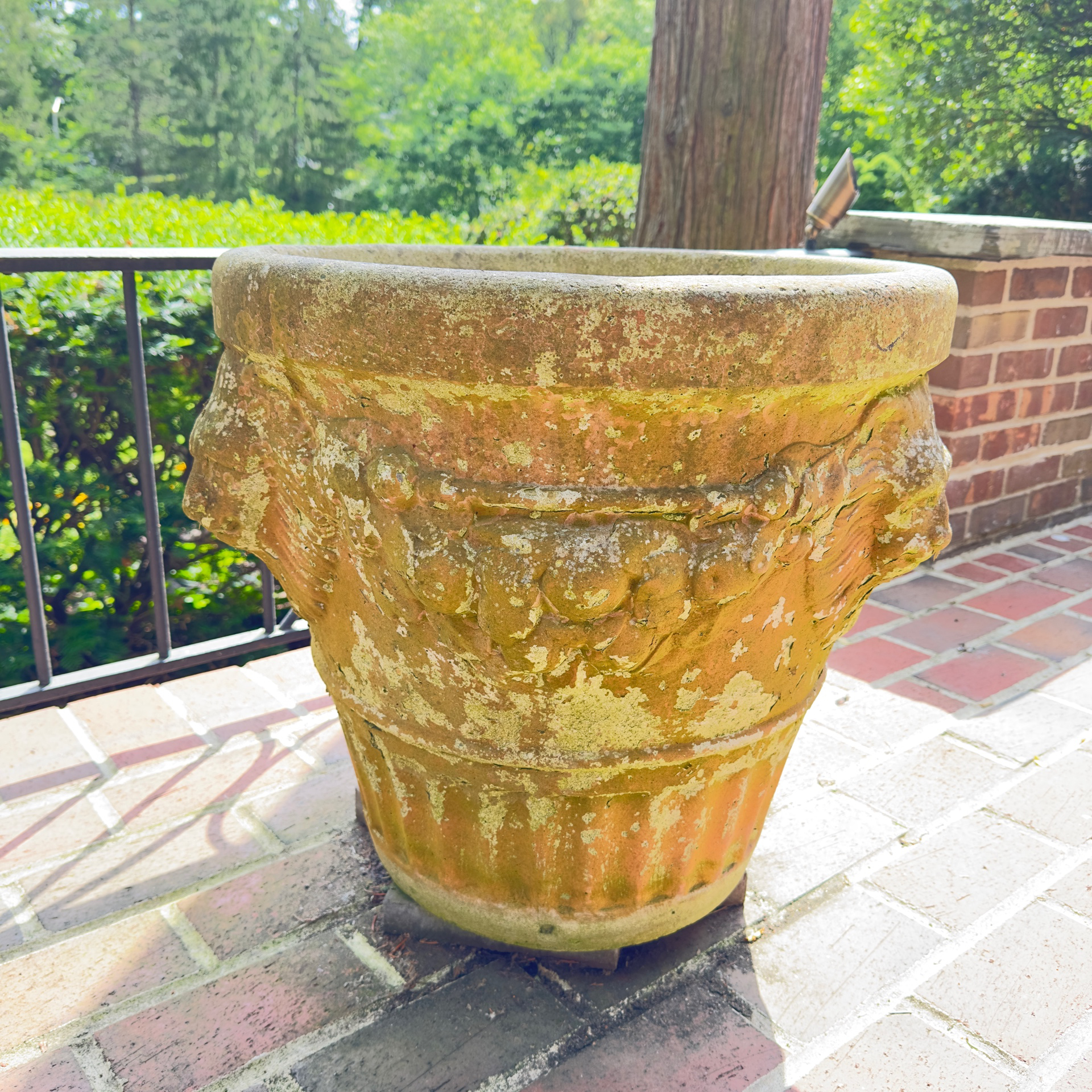 Pair of Neoclassical Style Cast Concrete Lion Head Outdoor Planters